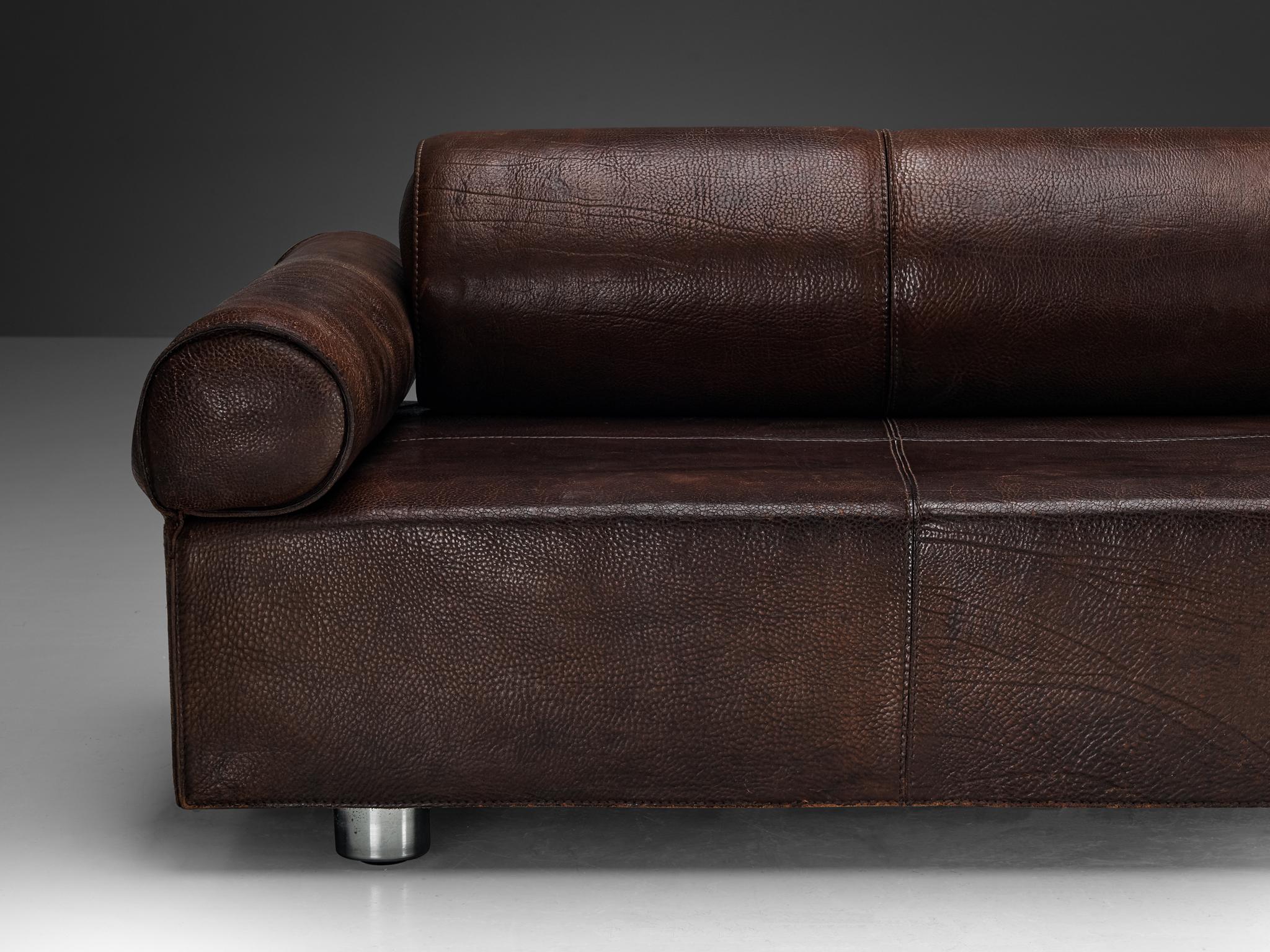 Marzio Cecchi Transformable Sofa in Buffalo Leather  In Good Condition For Sale In Waalwijk, NL