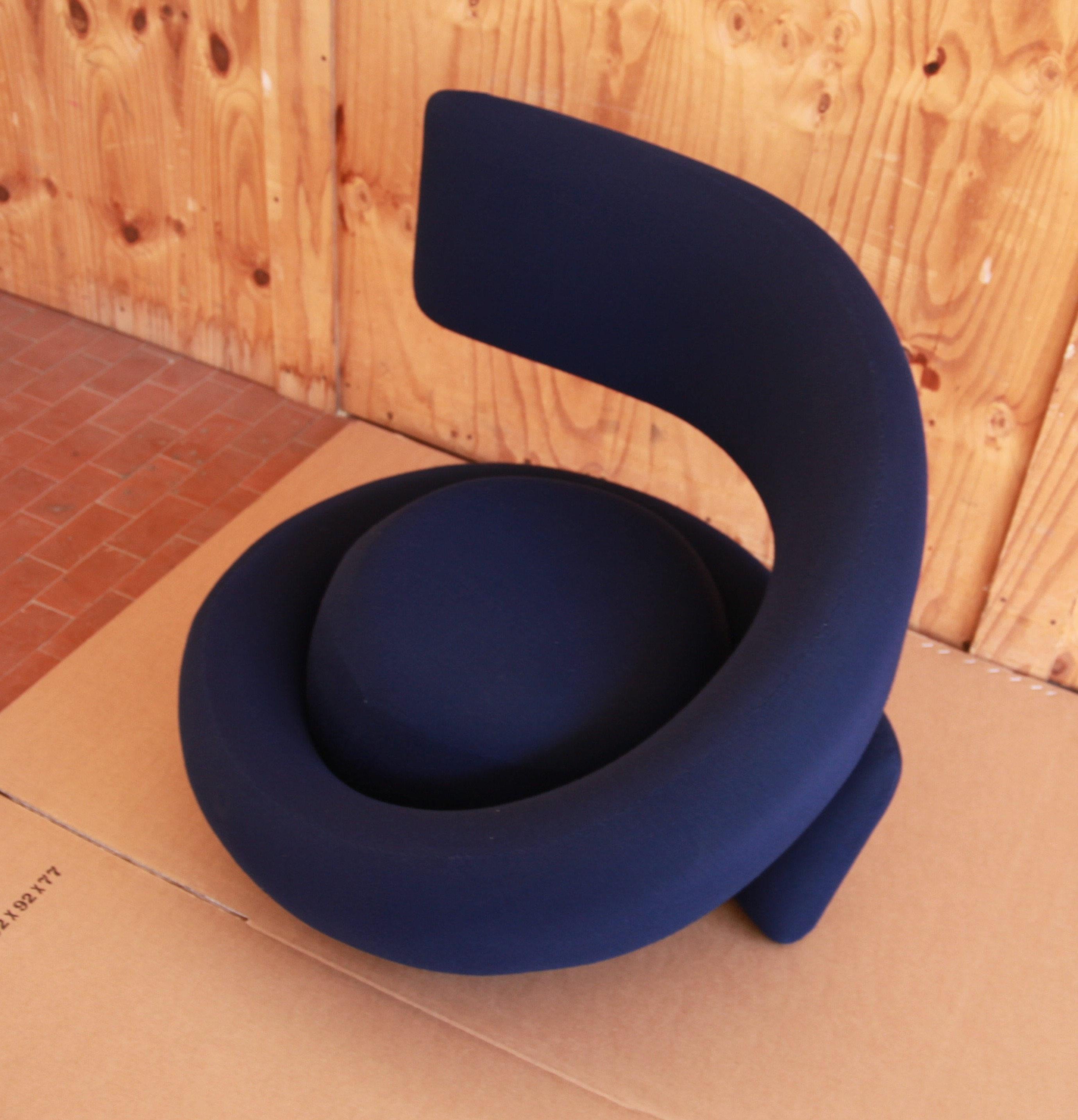 Marzio Cecchi Visionaire Spiral Nest Armchair, Blue Fabric Unique from the 60s 6