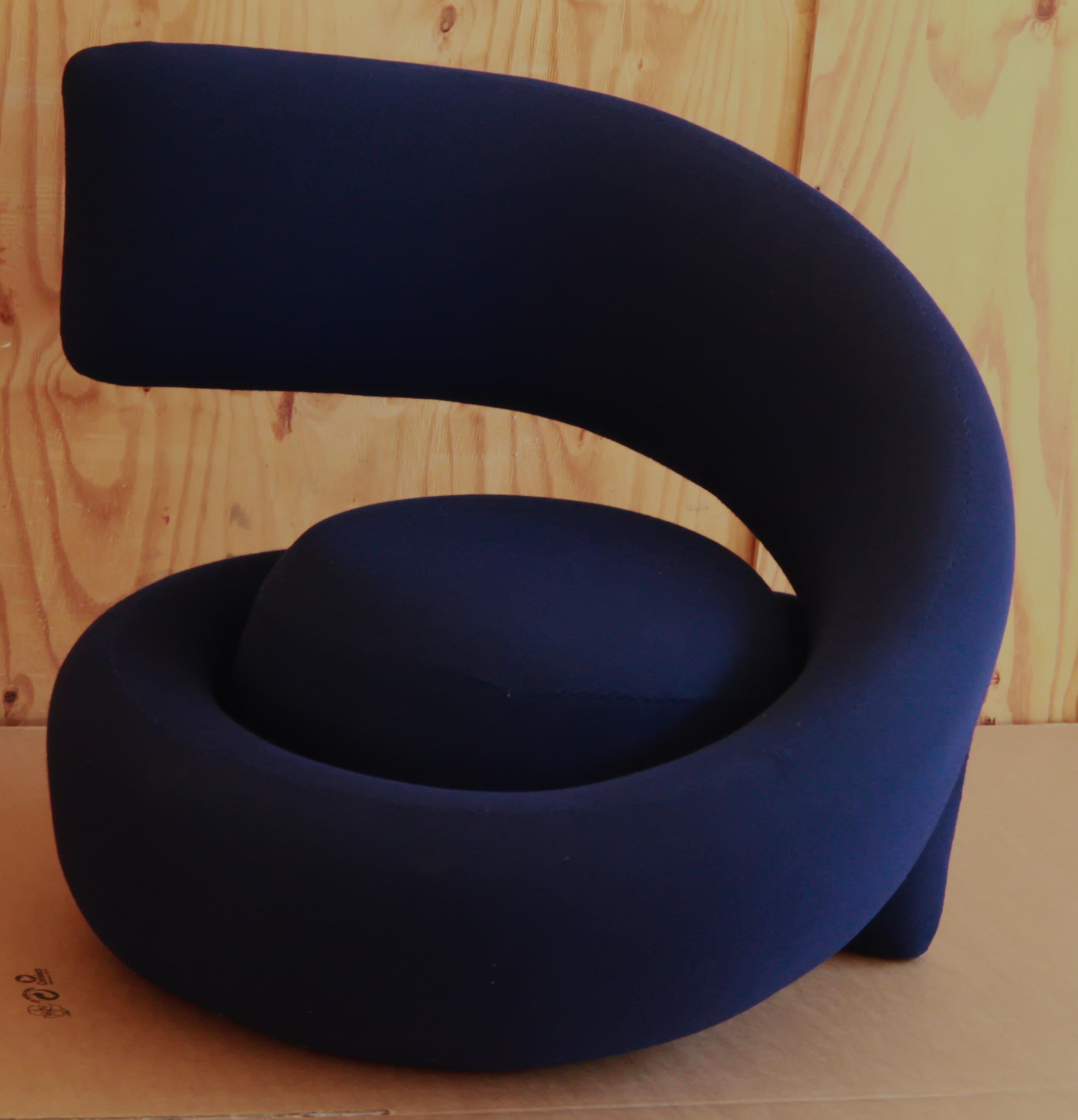 Marzio Cecchi Visionaire Spiral Nest Armchair, Blue Fabric Unique from the 60s 7