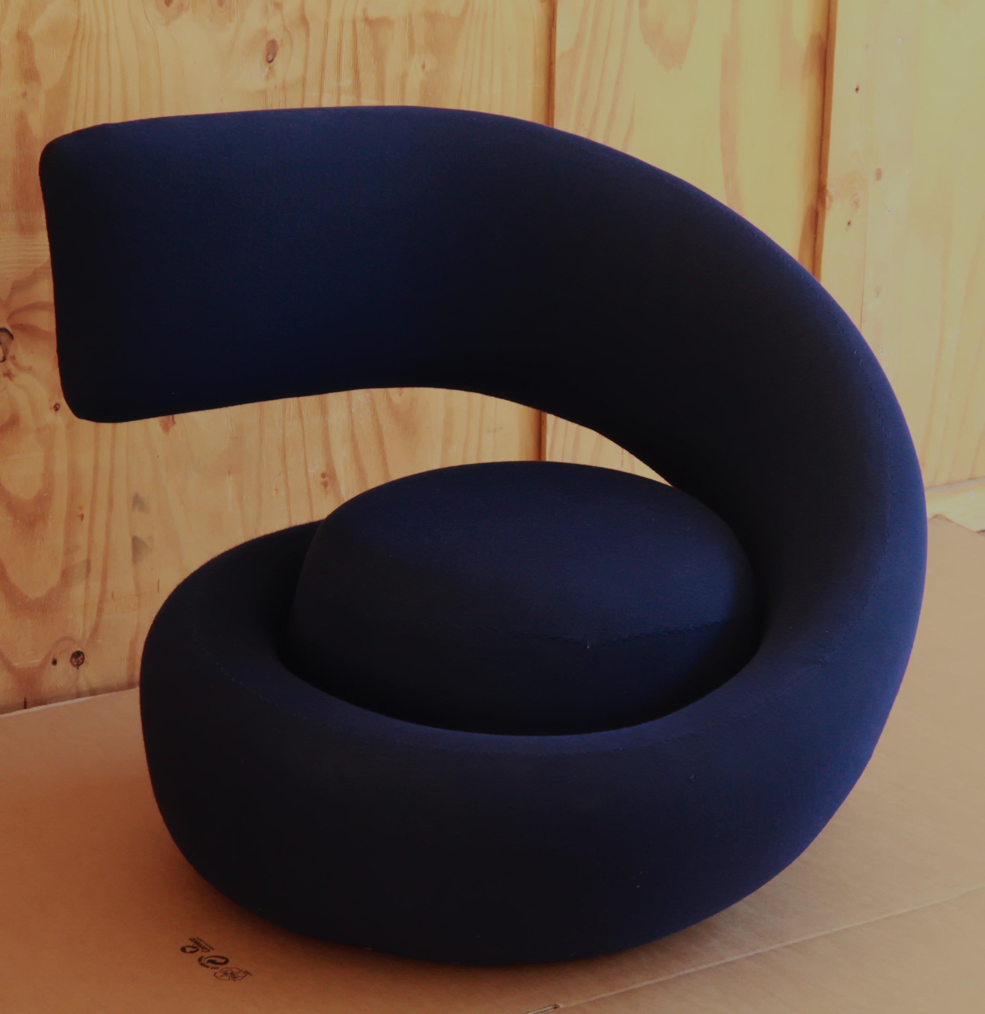 Marzio Cecchi Visionaire Spiral Nest Armchair, Blue Fabric Unique from the 60s 9