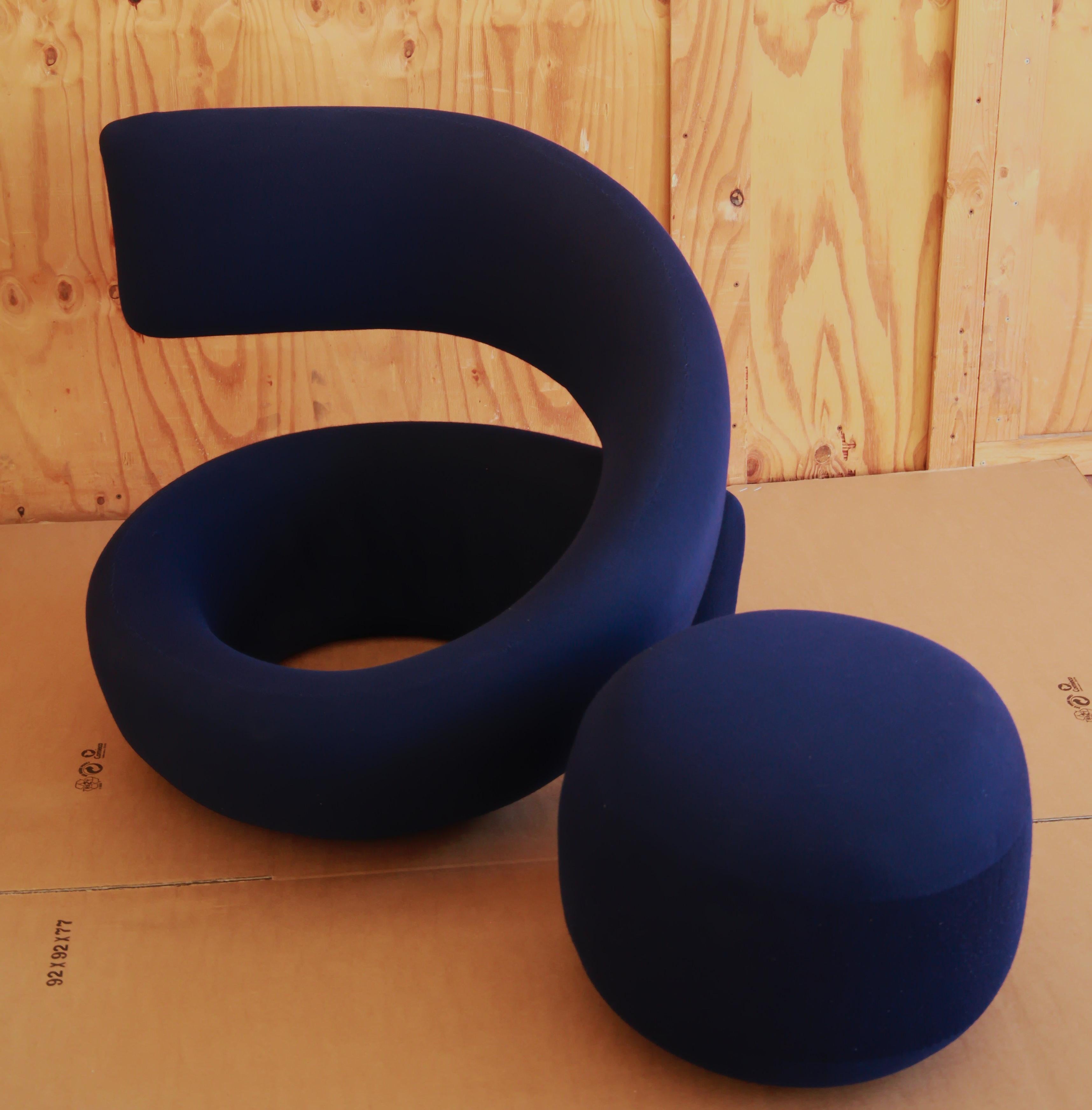 Marzio Cecchi Visionaire Spiral Nest Armchair, Blue Fabric Unique from the 60s 11