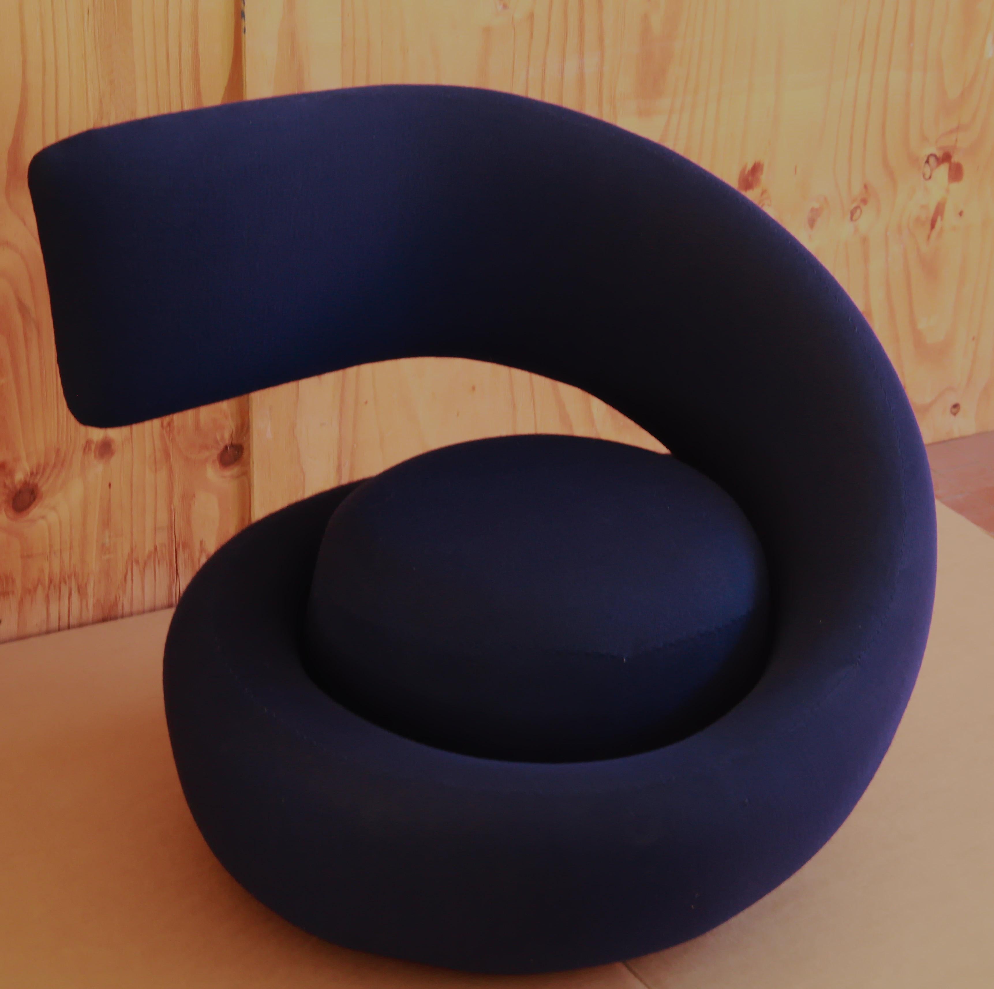 Italian Marzio Cecchi Visionaire Spiral Nest Armchair, Blue Fabric Unique from the 60s