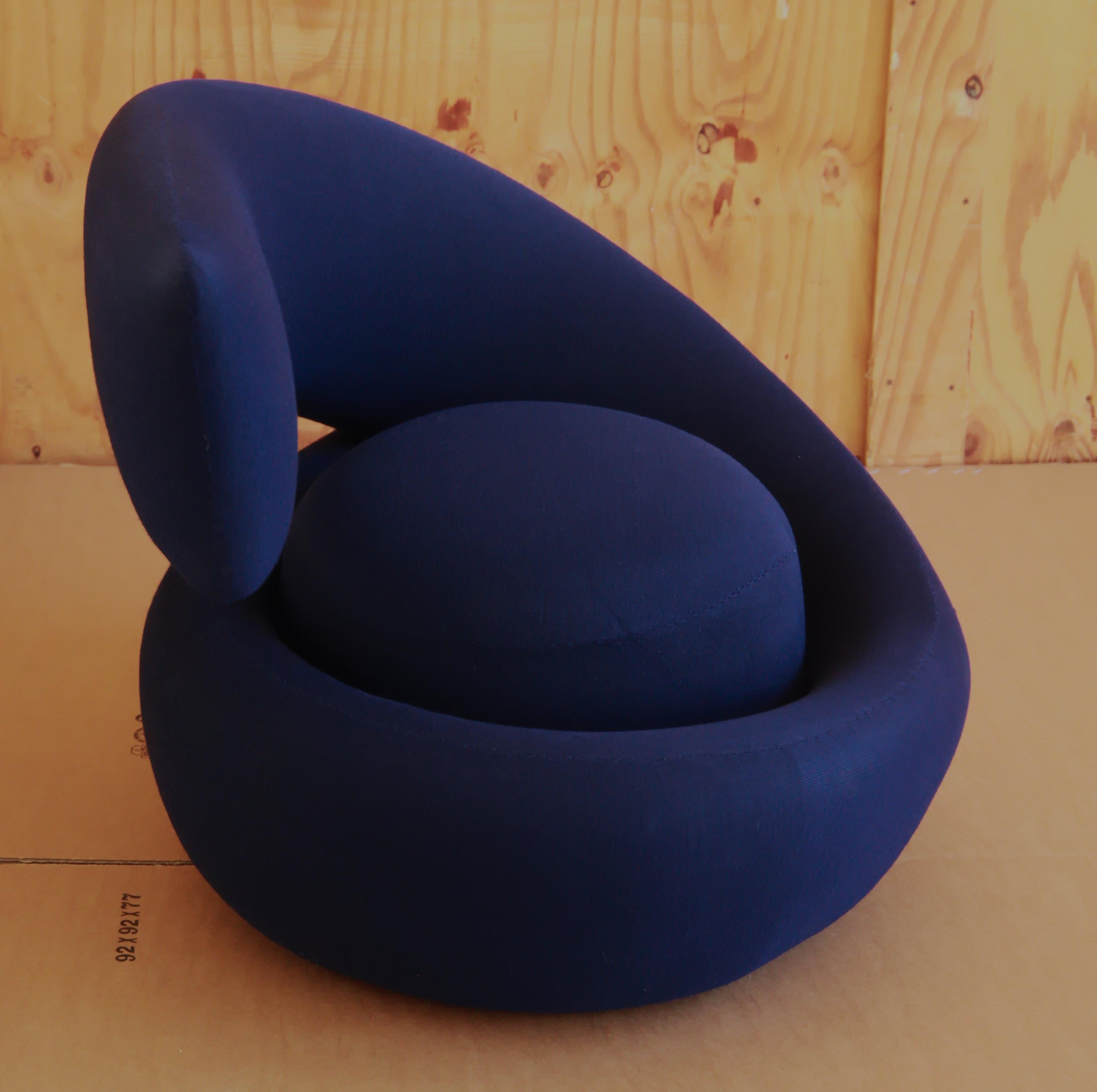Mid-20th Century Marzio Cecchi Visionaire Spiral Nest Armchair, Blue Fabric Unique from the 60s
