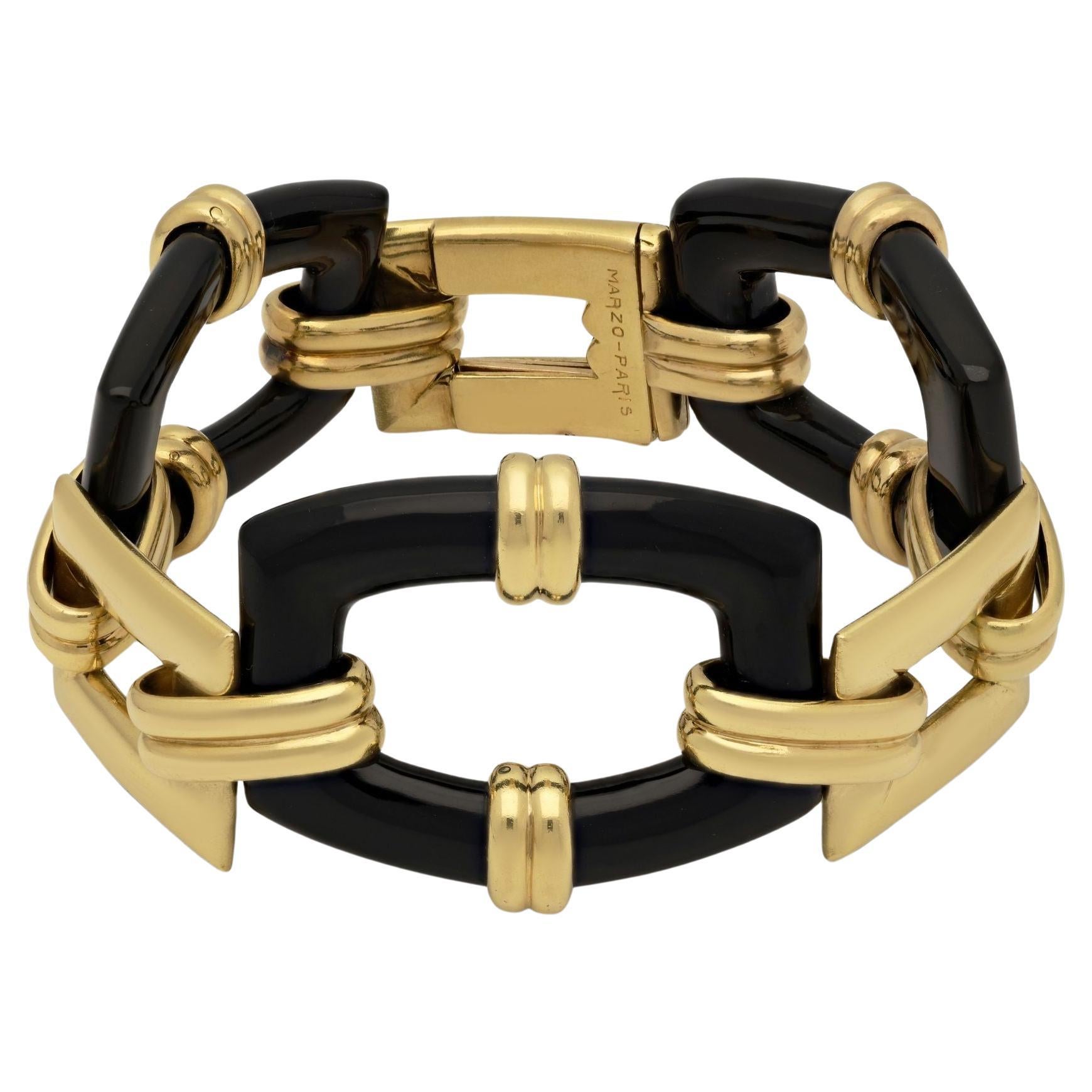 Marzo Retro 18ct Yellow gold And Onyx Bracelet By Georges Lenfant Circa 1950 For Sale