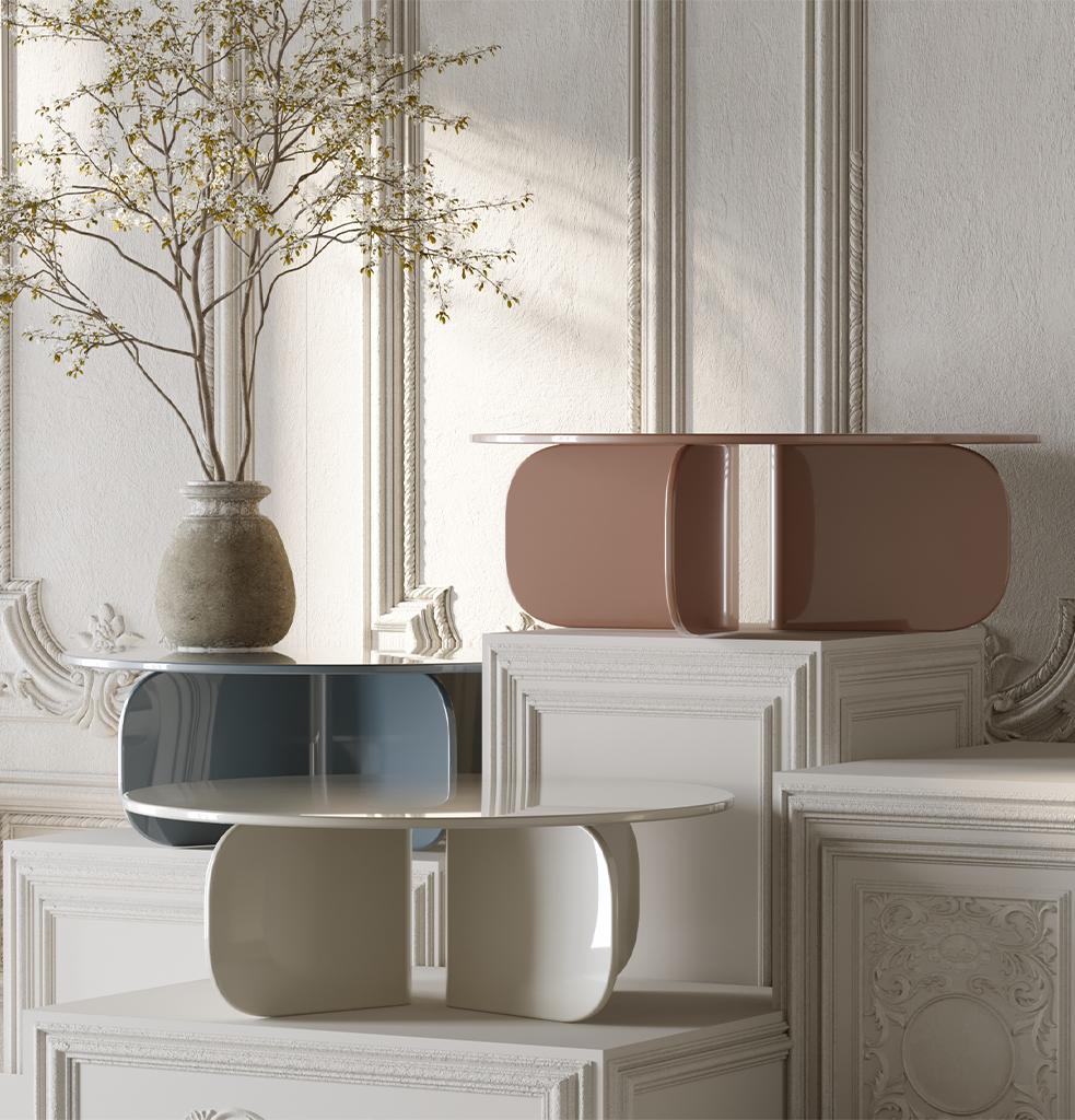 Turco Tavolino Mas laccato lucido beige di Hermhaus in vendita