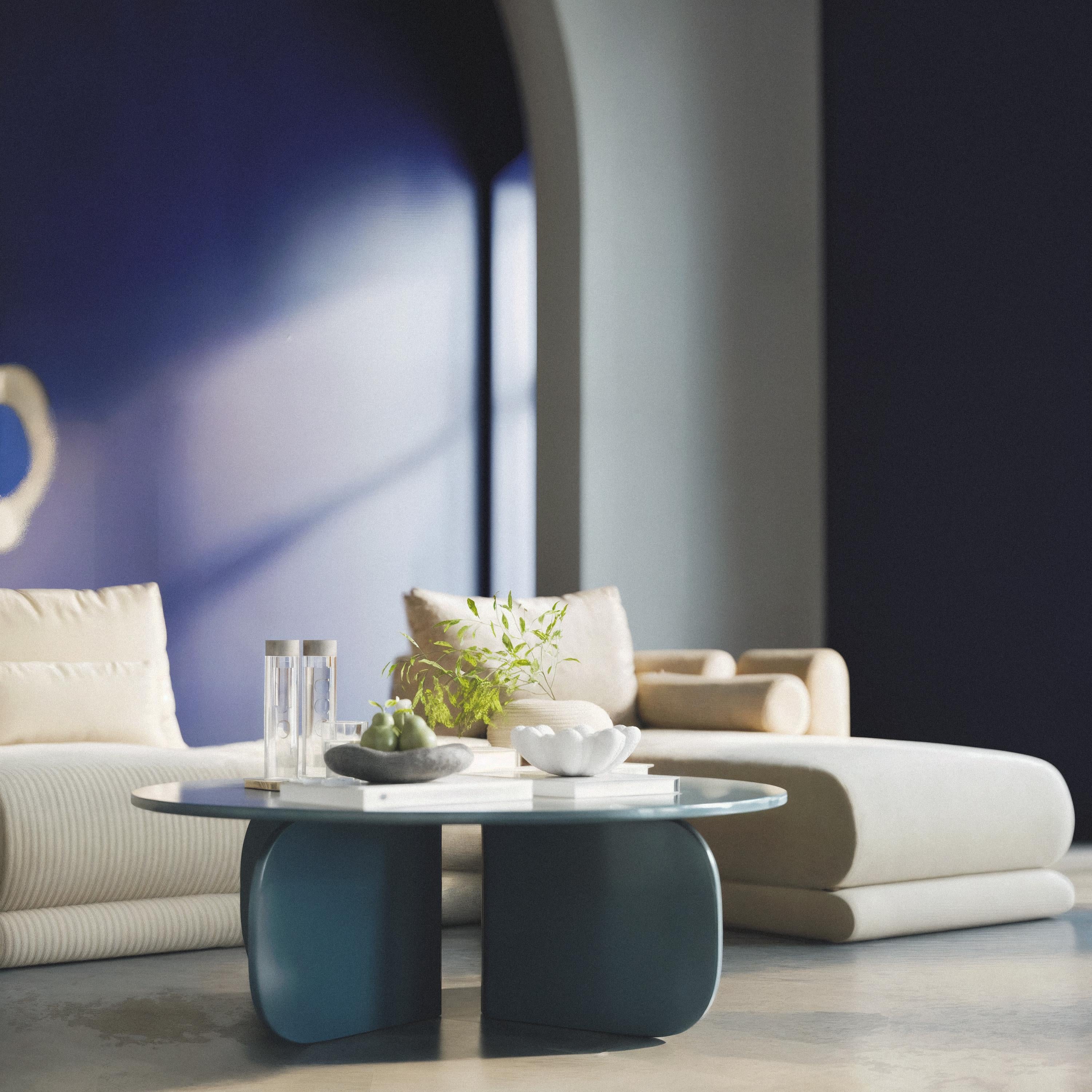 Mesa de centro Mas Azul índigo lacado brillante by Hermhaus Madera en venta