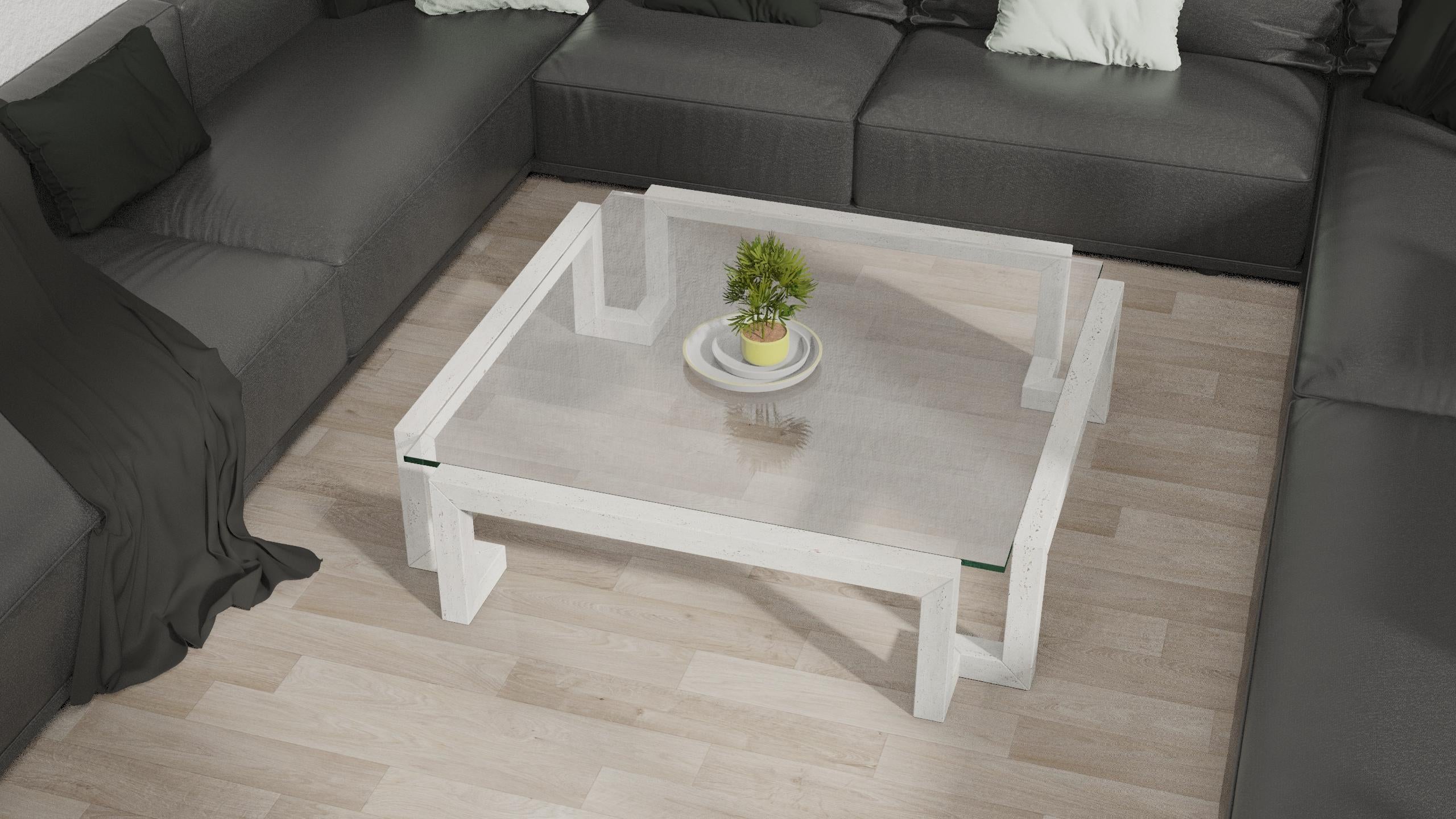 Masa Table basse en marbre travertin italien Design/One sur mesure Luxe en vente 3