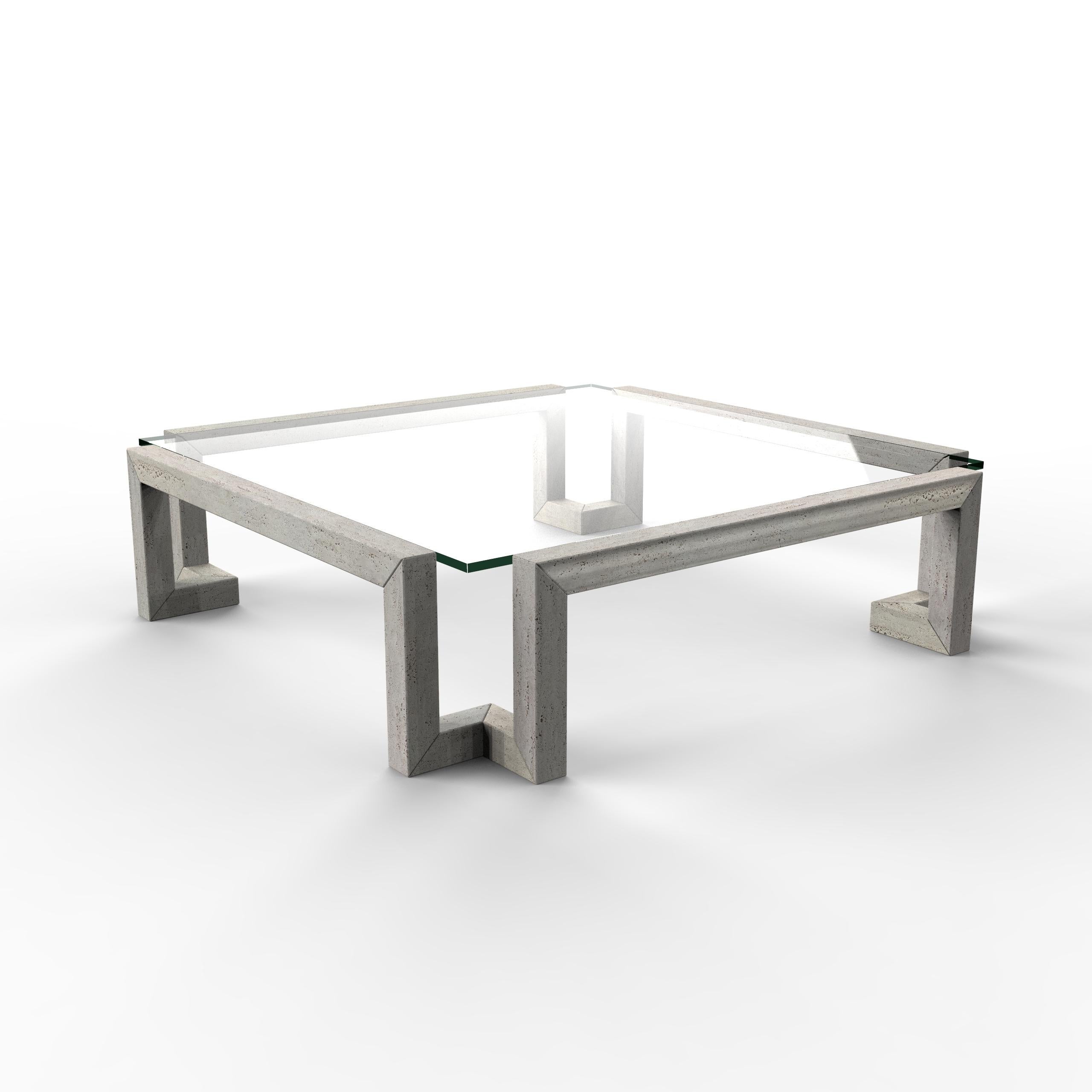 Espagnol Masa Table basse en marbre travertin italien Design/One sur mesure Luxe en vente