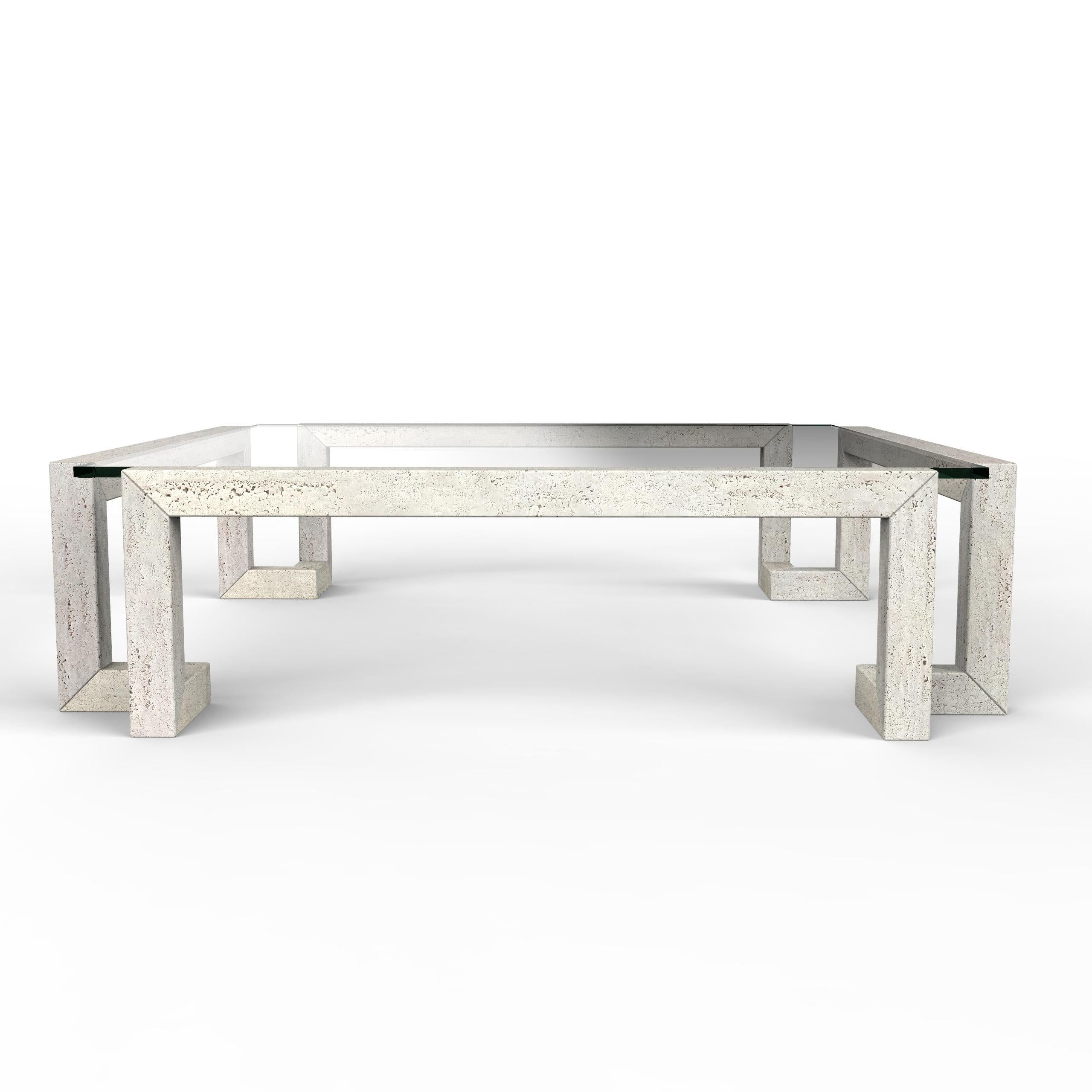 Fait main Masa Table basse en marbre travertin italien Design/One sur mesure Luxe en vente