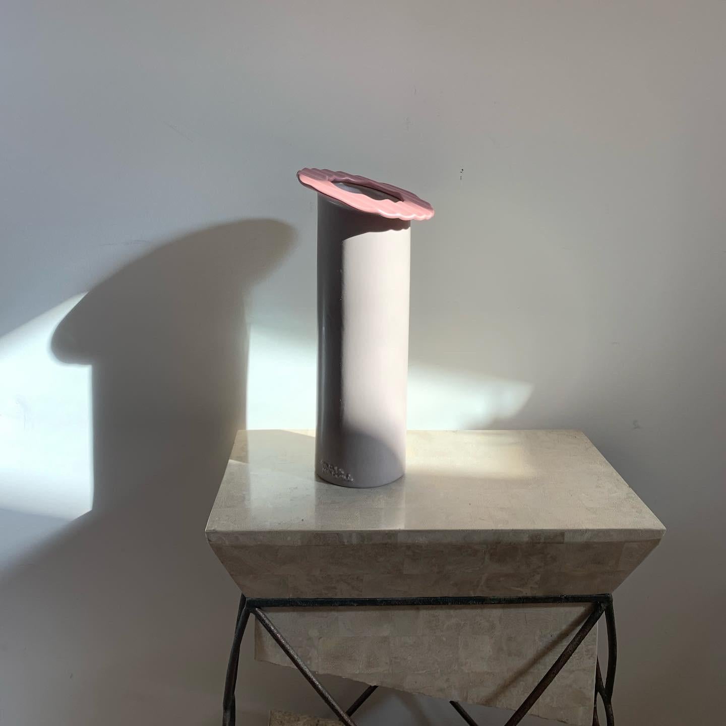 Post-Modern Masa Mami Pink Satin Glaze Memphis Style Squiggle Vase For Sale