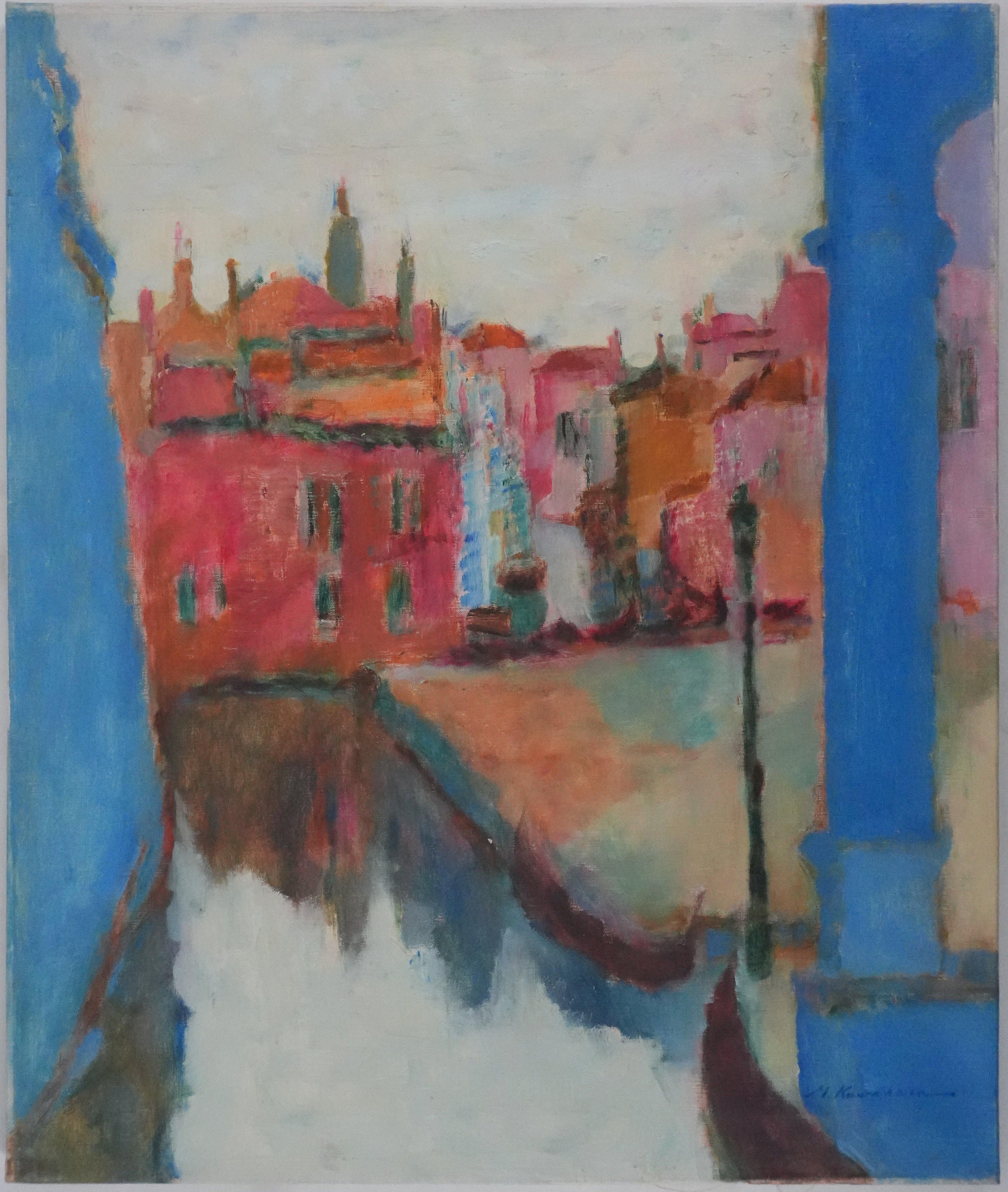 Gondeln in Venedig - Original Öl auf Leinwand, Signiert