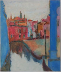 Gondolas in Venice - Original oil on canvas, Signed
