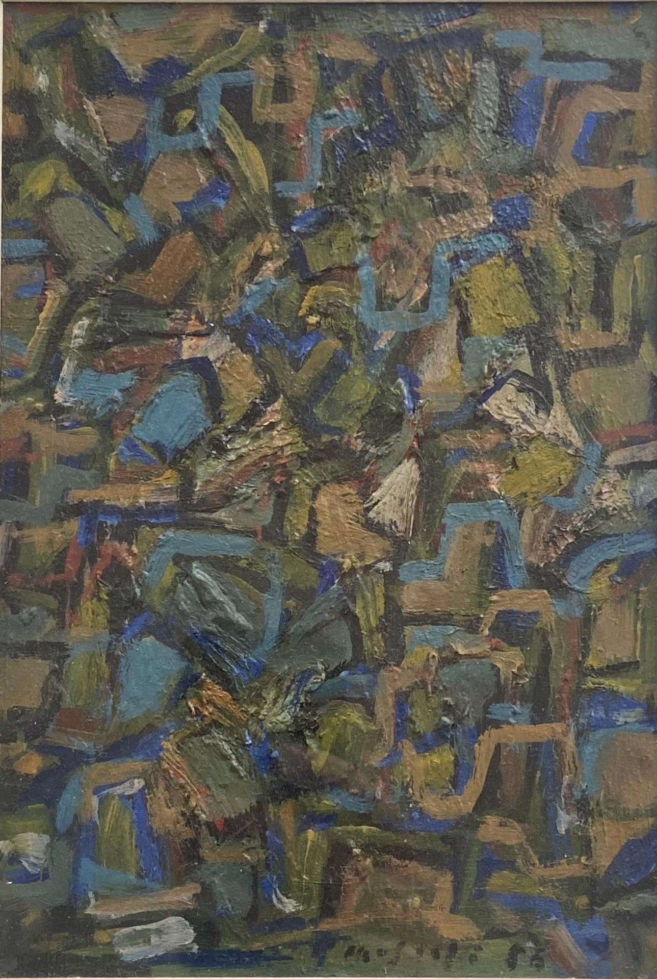 Masaaki Yamada, Arbeit B.0., 1957
Öl auf Holztafel
22.50 x 15.50 cm (8.86 x 6.10 in)


Das Werk B.0. aus dem Jahr 1957 ist ein exemplarisches Werk aus Masaaki Yamadas entscheidender Frühphase, das seinen Übergang von der figurativen Darstellung zur