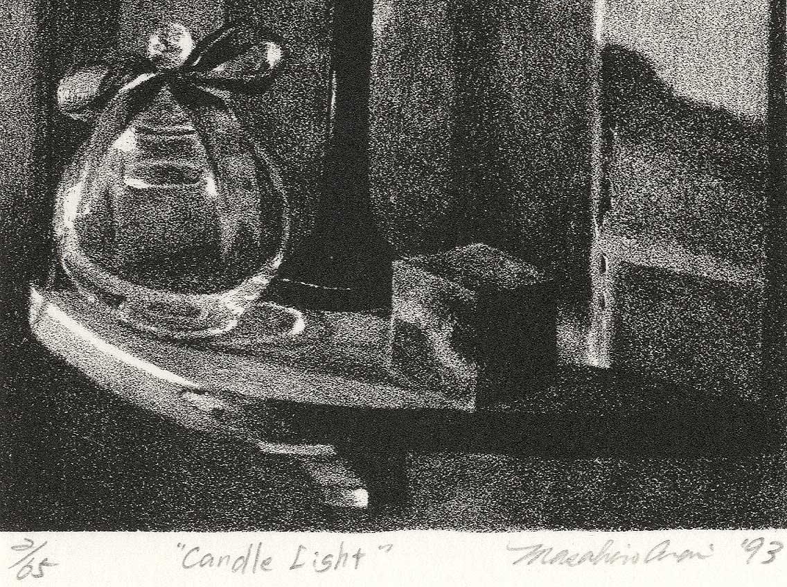 Kerzenleuchter (ein heiterer, heiliger Schrein, der für Tapferkeit und Frieden mit asiatischem Gefühl steht) (Moderne), Print, von Masahiro Arai