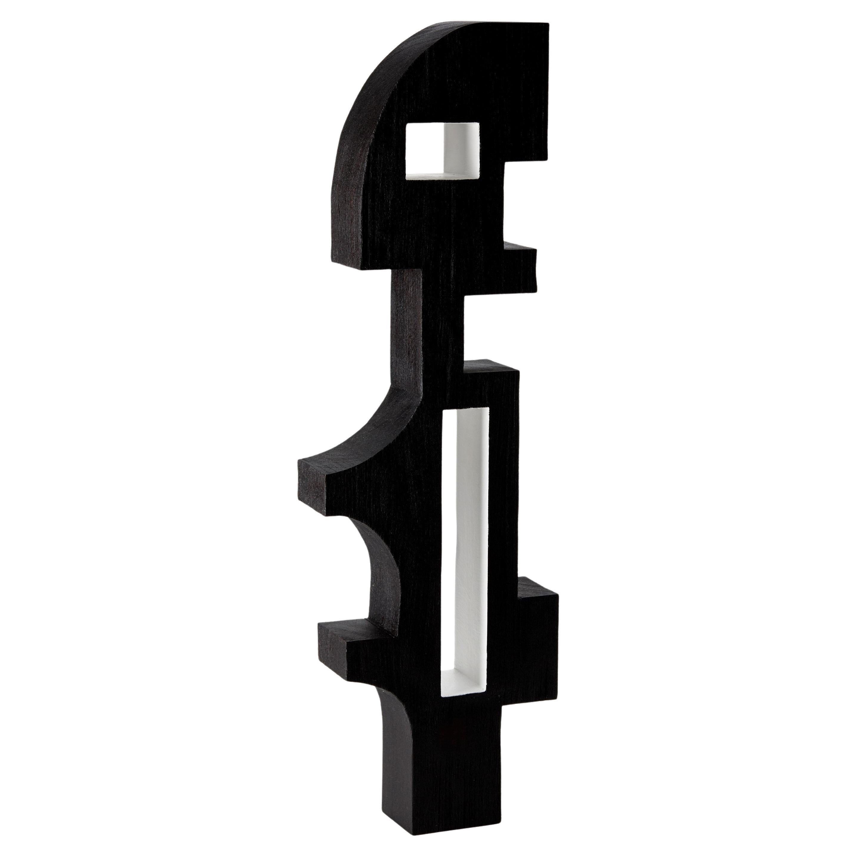 Masai 0.1, opera d'arte figurativa astratta in bianco e nero in legno di sapele di Donald Baugh