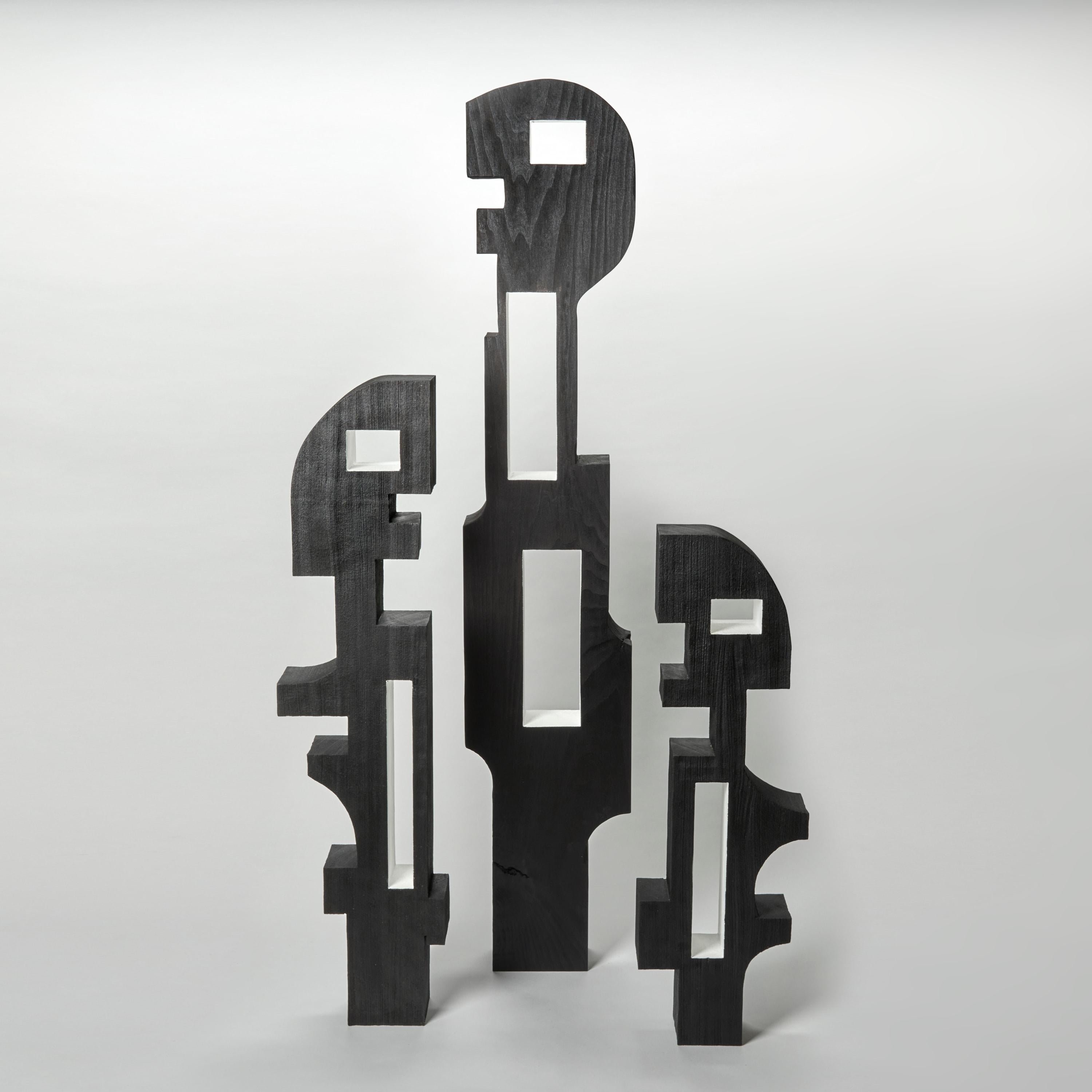 Organic Modern Masai 0.2, black & white Sapele wood abstract figurative artwork by Donald Baugh For Sale
