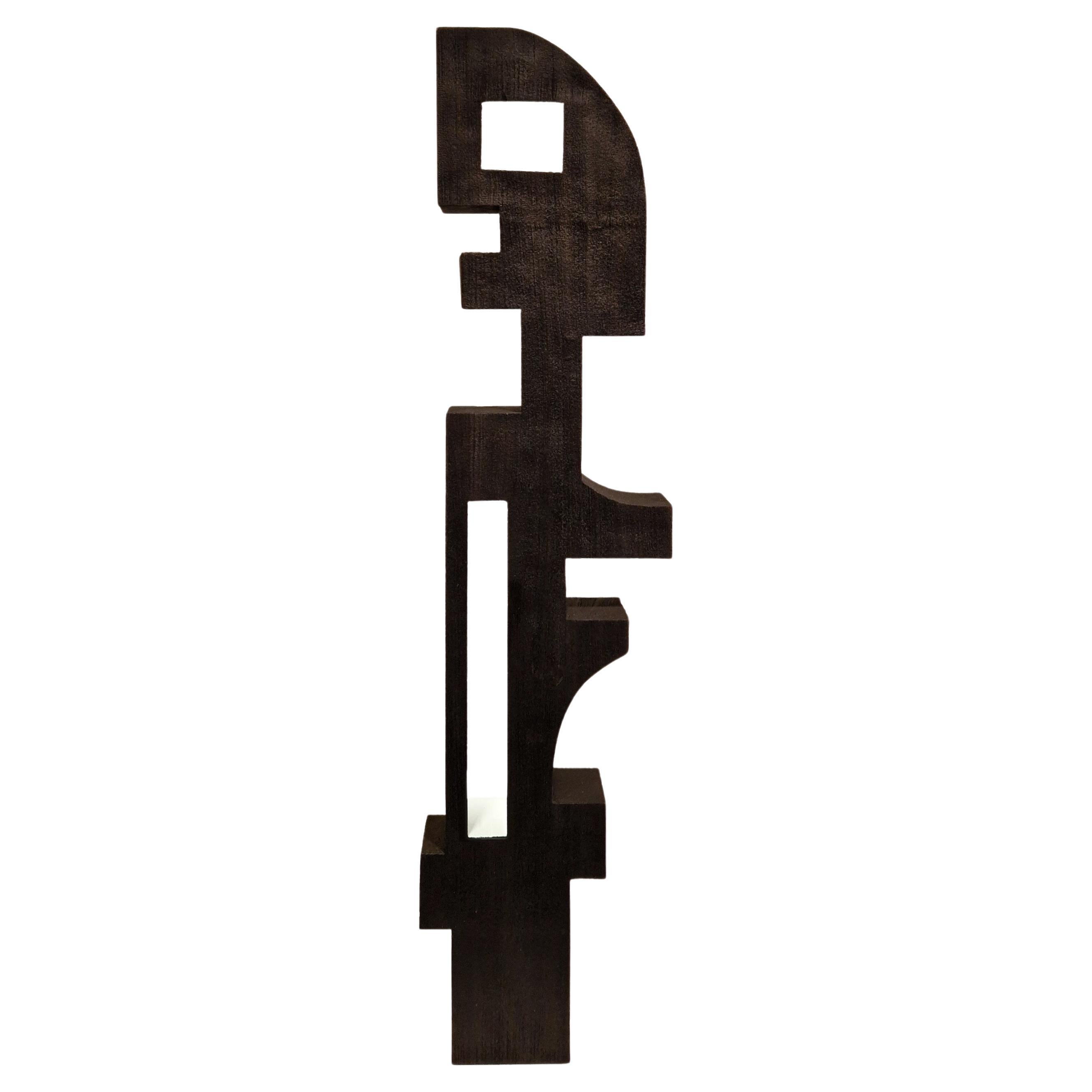 Masai 0.2, black 
white Sapele wood abstract figurative artwork by Donald Baugh
