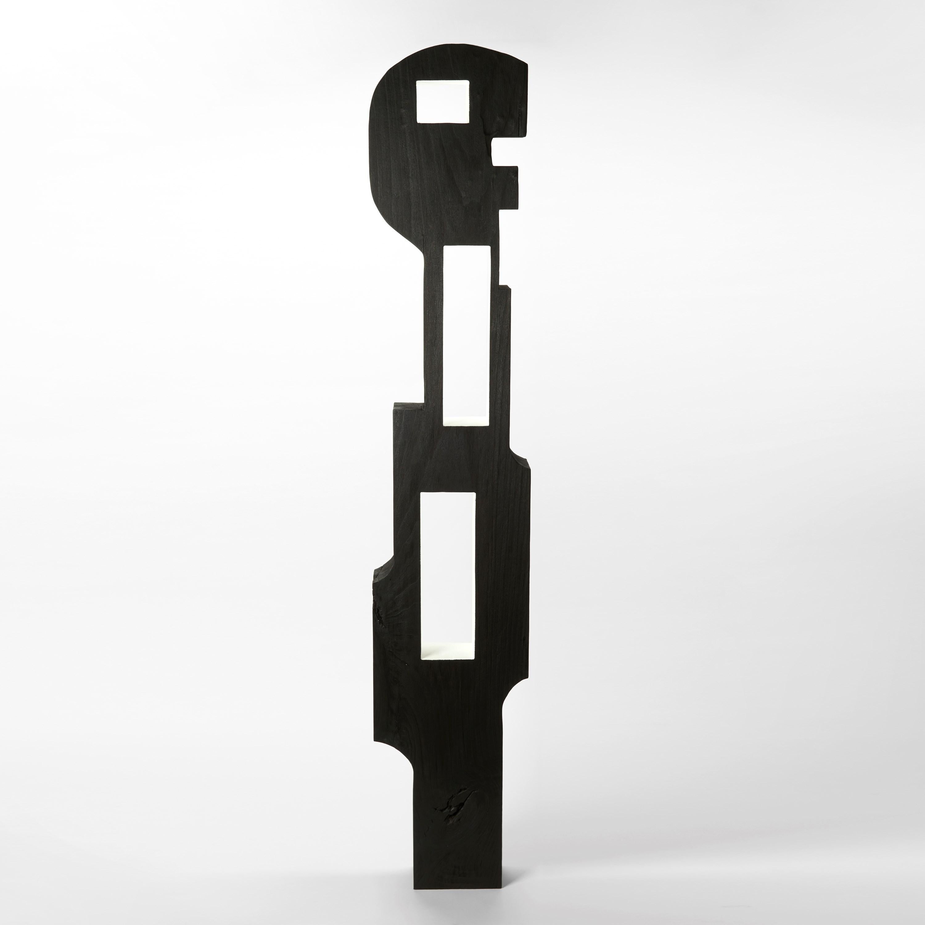 Organic Modern Masai 0.3, black & white tulip wood abstract figurative artwork by Donald Baugh For Sale