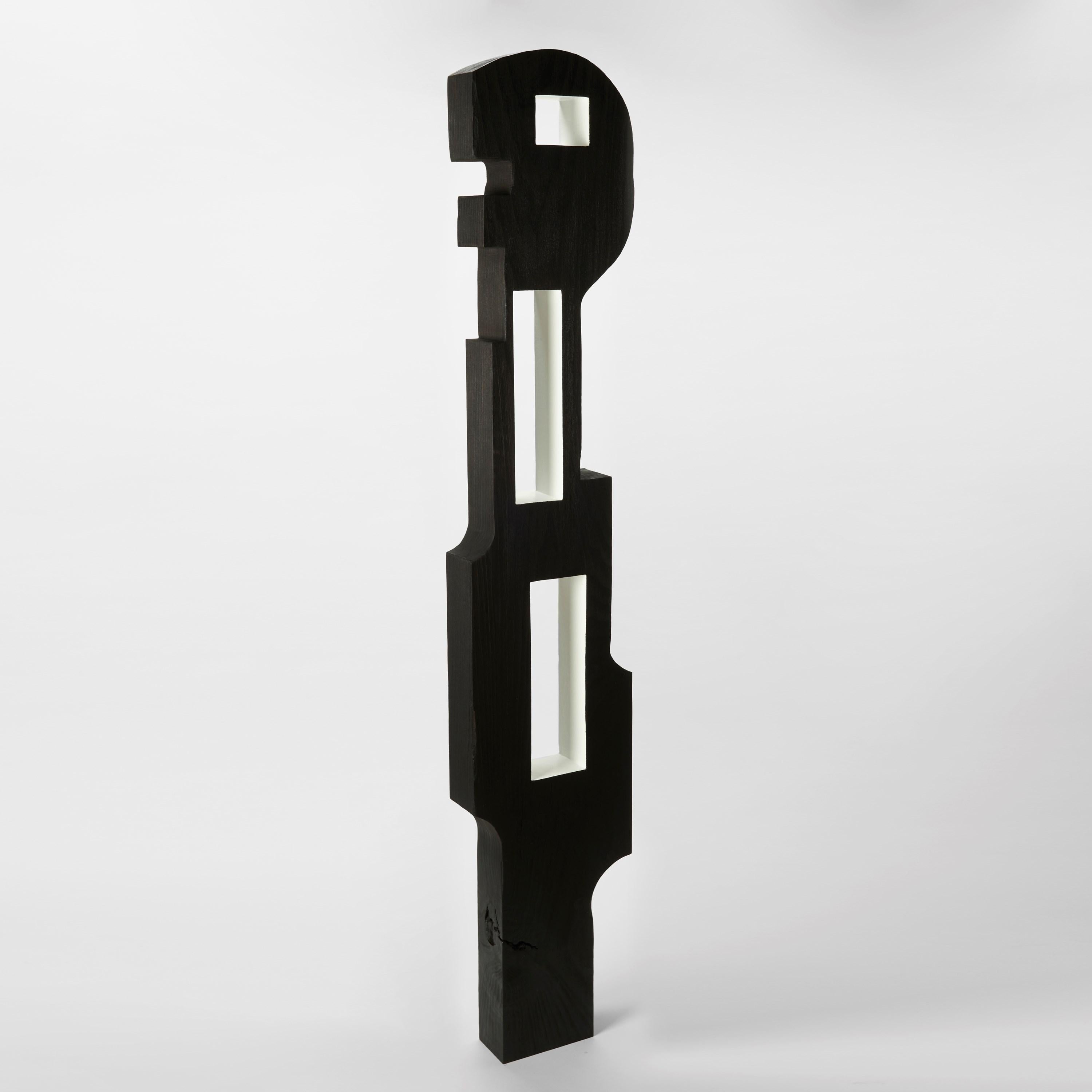 British Masai 0.3, black & white tulip wood abstract figurative artwork by Donald Baugh For Sale