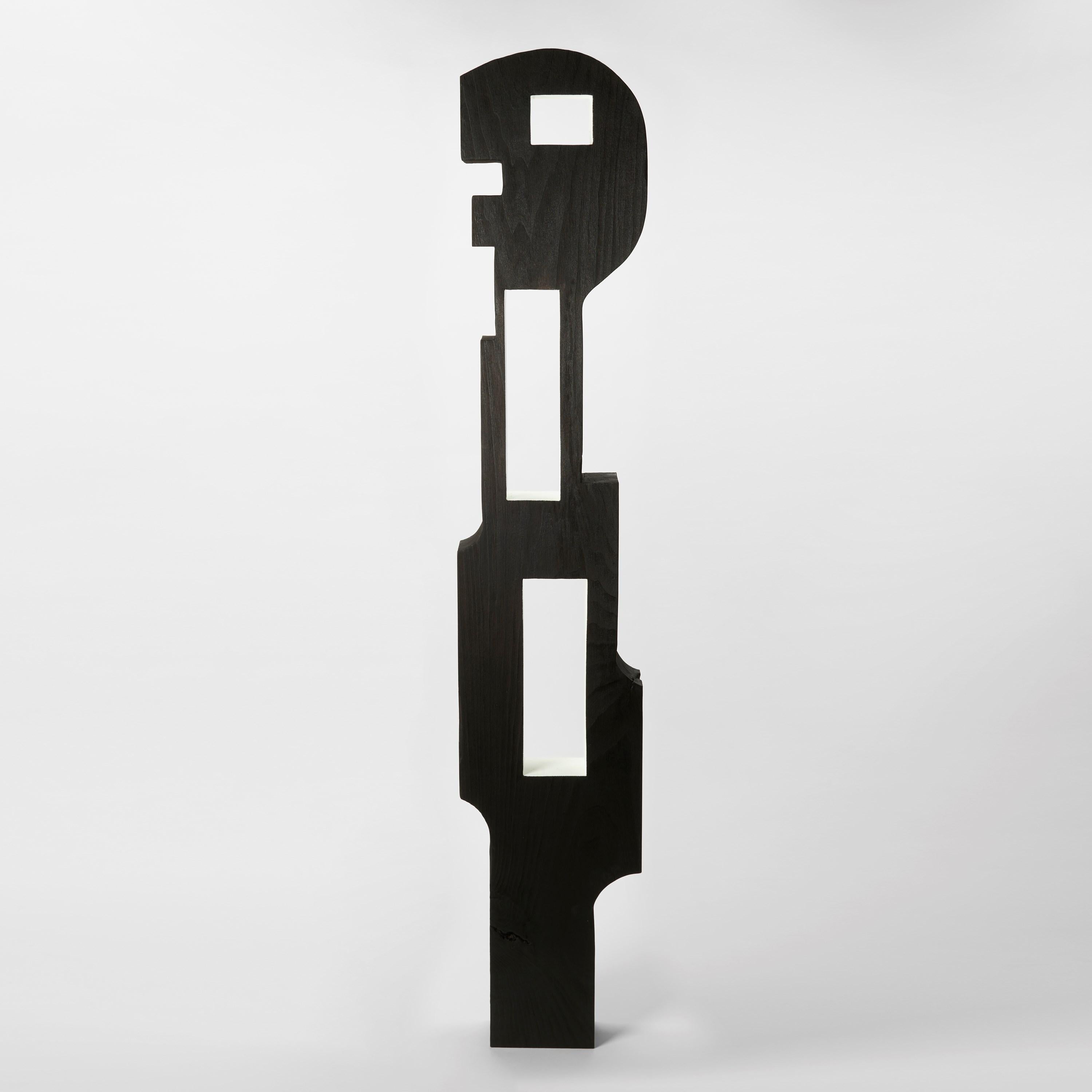 Hand-Crafted Masai 0.3, black & white tulip wood abstract figurative artwork by Donald Baugh For Sale