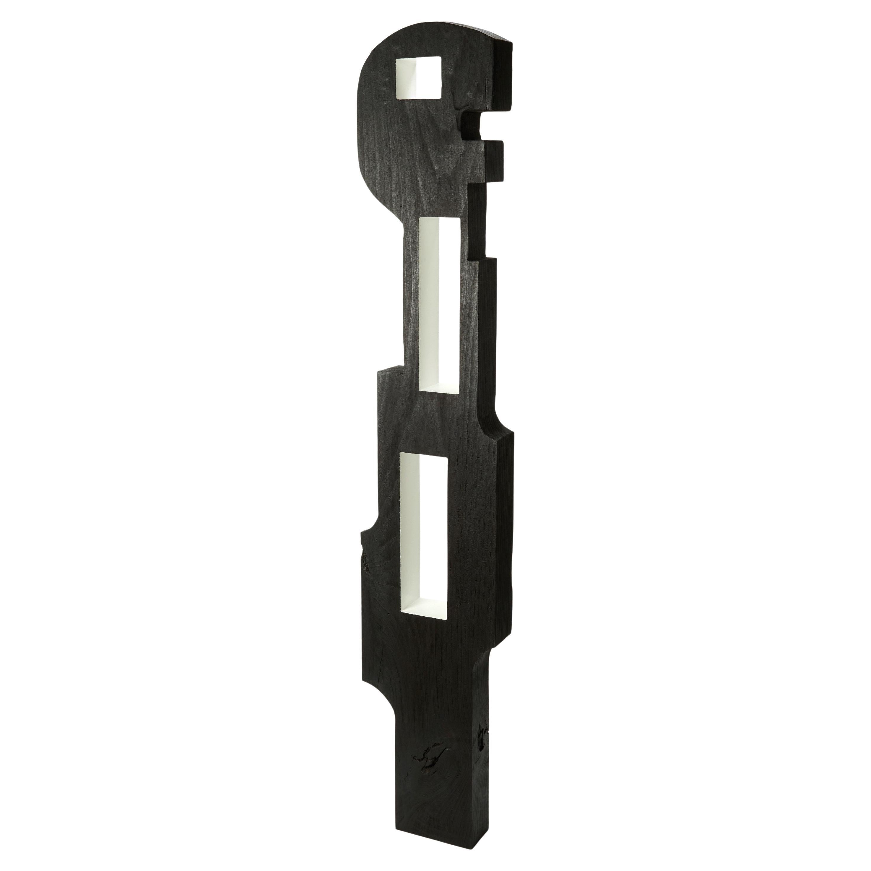 Masai 0.3, black 
white tulip wood abstract figurative artwork by Donald Baugh