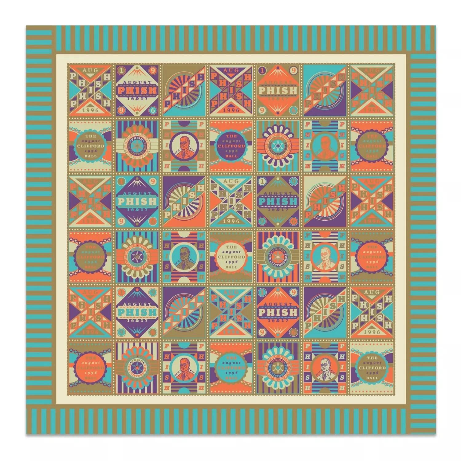 Phish - Poster "Clifford Ball" di Masaki Koike
Artista: Masaki Koike
Titolo: Clifford Ball
Dimensioni: 12" x 12"
Tiratura: 1.996 stampe (questa stampa è la n. 948)
Dettagli di stampa: Serigrafia a cinque colori con inchiostri metallici, numerata a