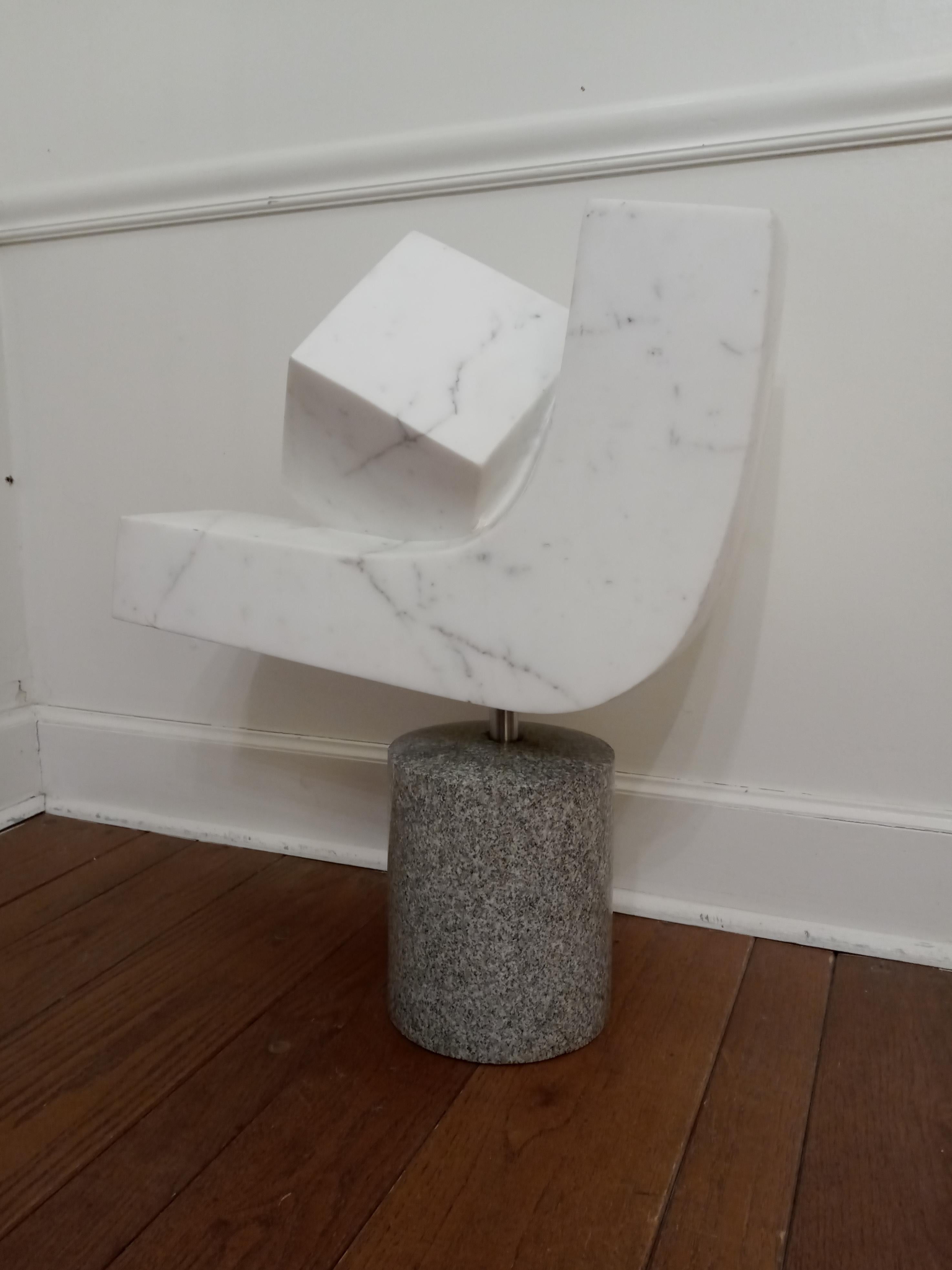 Japanese Masami Kodama Modernist Carrera Marble Granite Steel Sculpture Signed, 1970s MCM For Sale