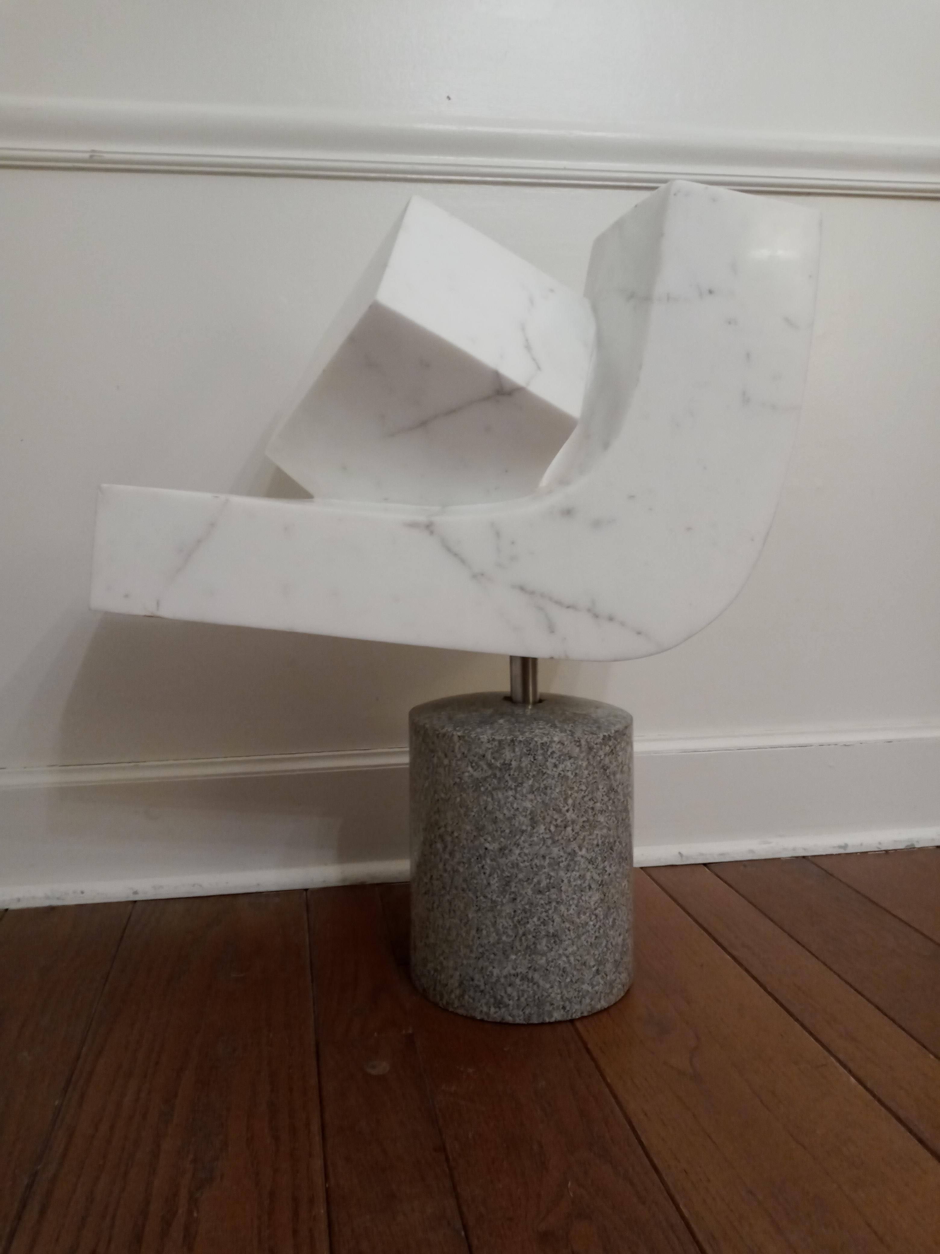 Masami Kodama Modernist Carrera Marble Granite Steel Sculpture Signed, 1970s MCM In Good Condition For Sale In Philadelphia, PA