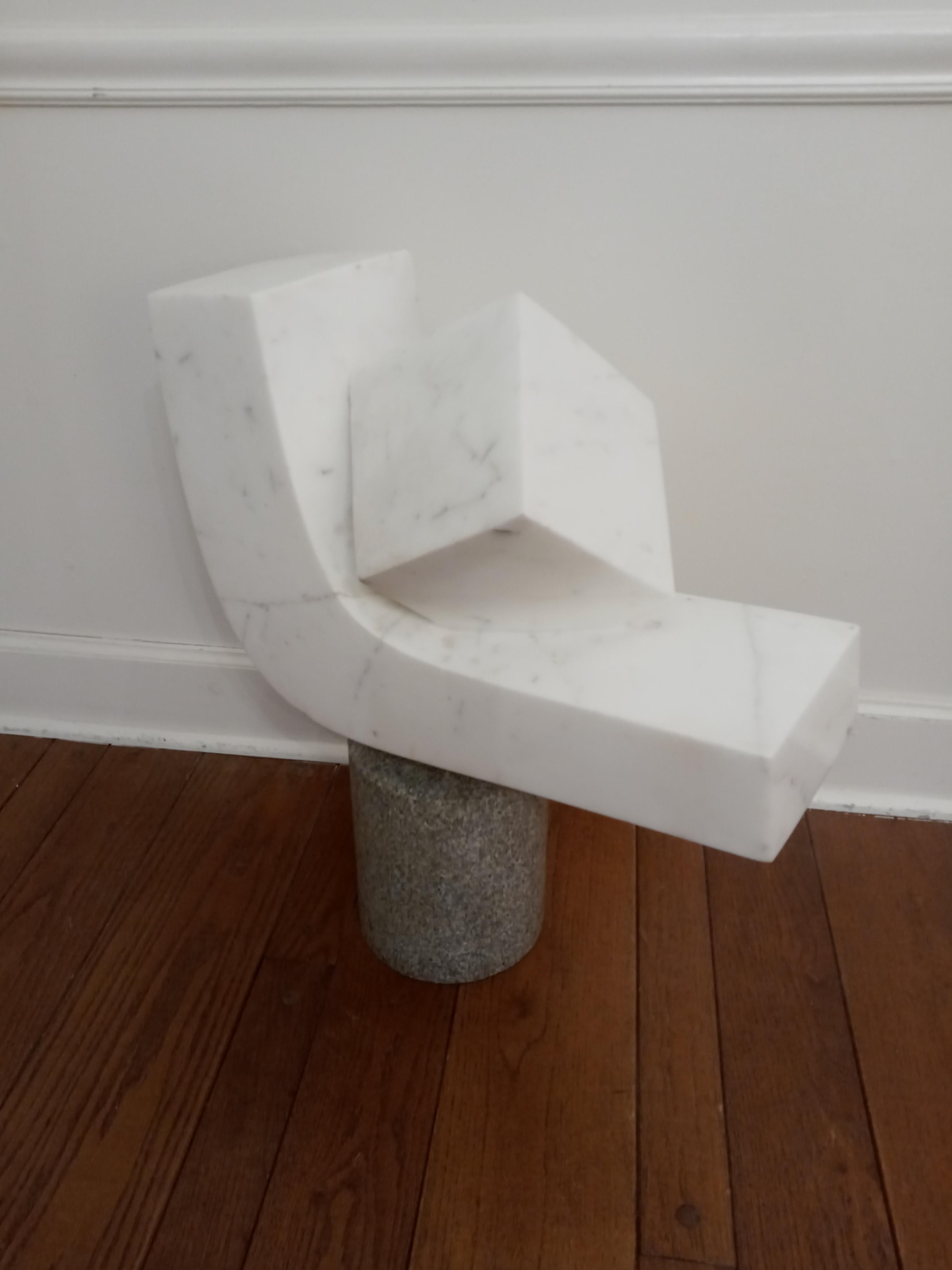 Masami Kodama Modernist Carrera Marble Granite Steel Sculpture Signed, 1970s MCM For Sale 2