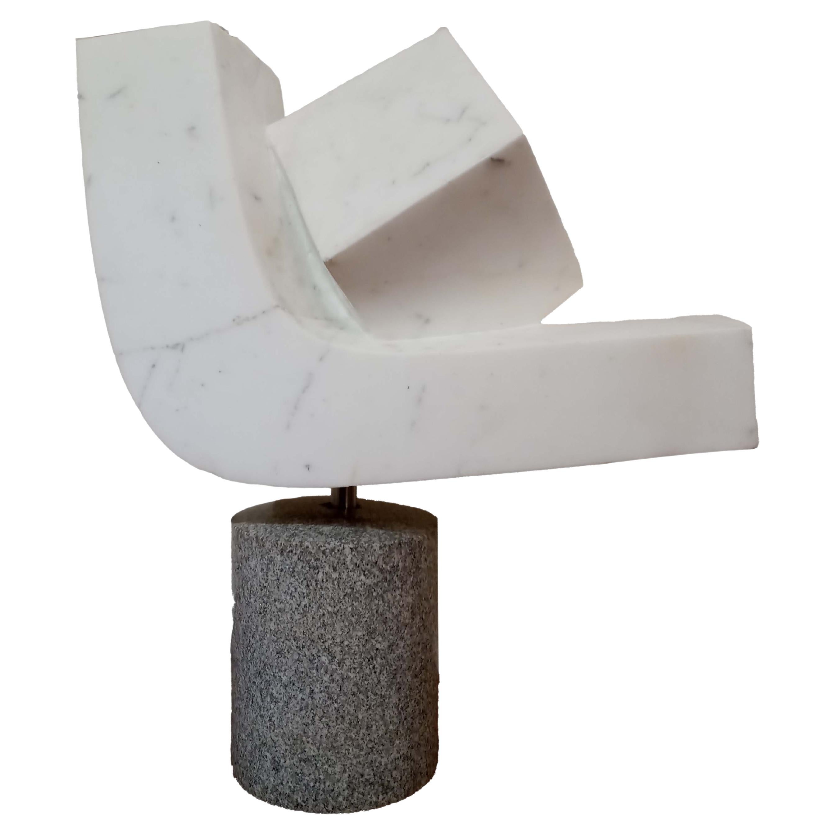 Masami Kodama Modernist Carrera Marble Granite Steel Sculpture Signed, 1970s MCM For Sale