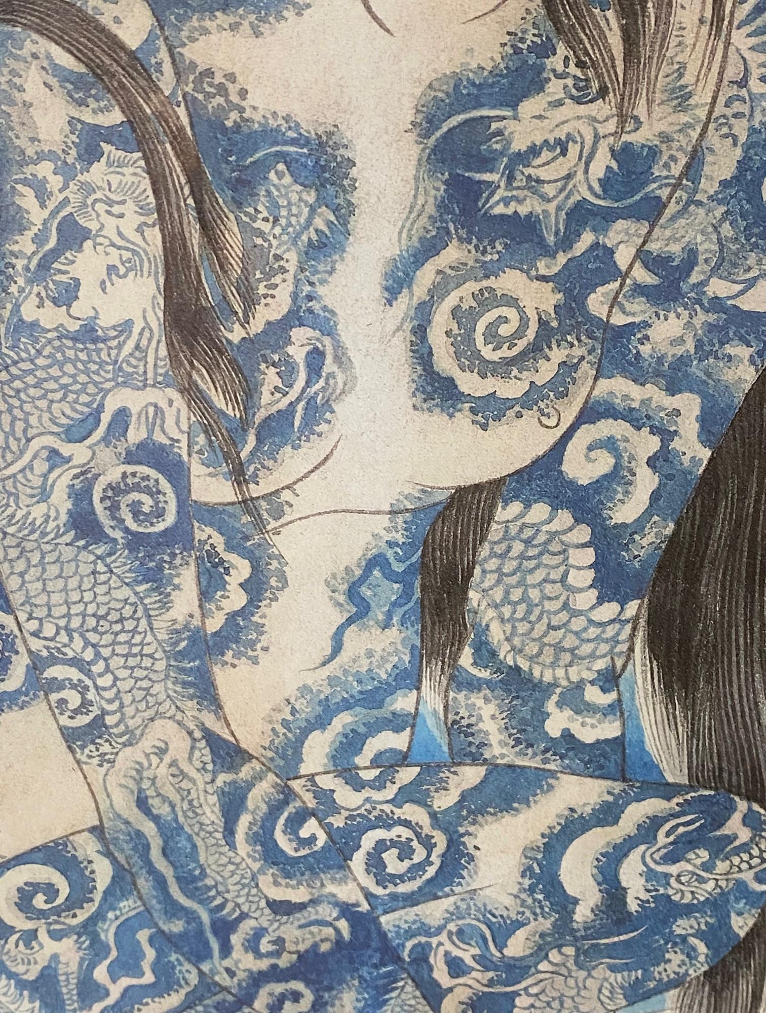 Masami Teraoka Ausstellungslithografie Poster Tätowierte Frau am Strand bei Sonnenuntergang, 1984 im Angebot 9