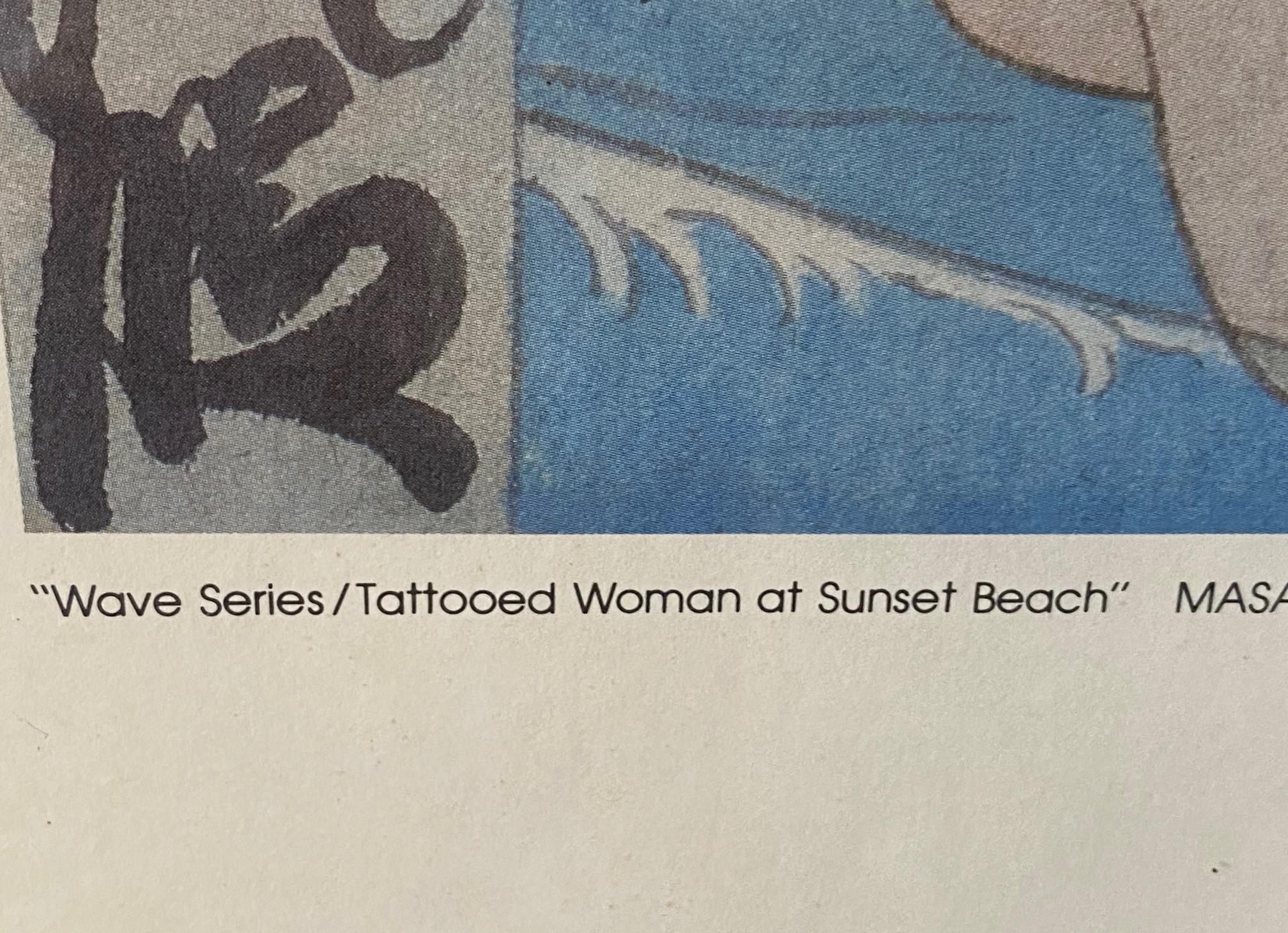 Masami Teraoka Ausstellungslithografie Poster Tätowierte Frau am Strand bei Sonnenuntergang, 1984 im Angebot 11