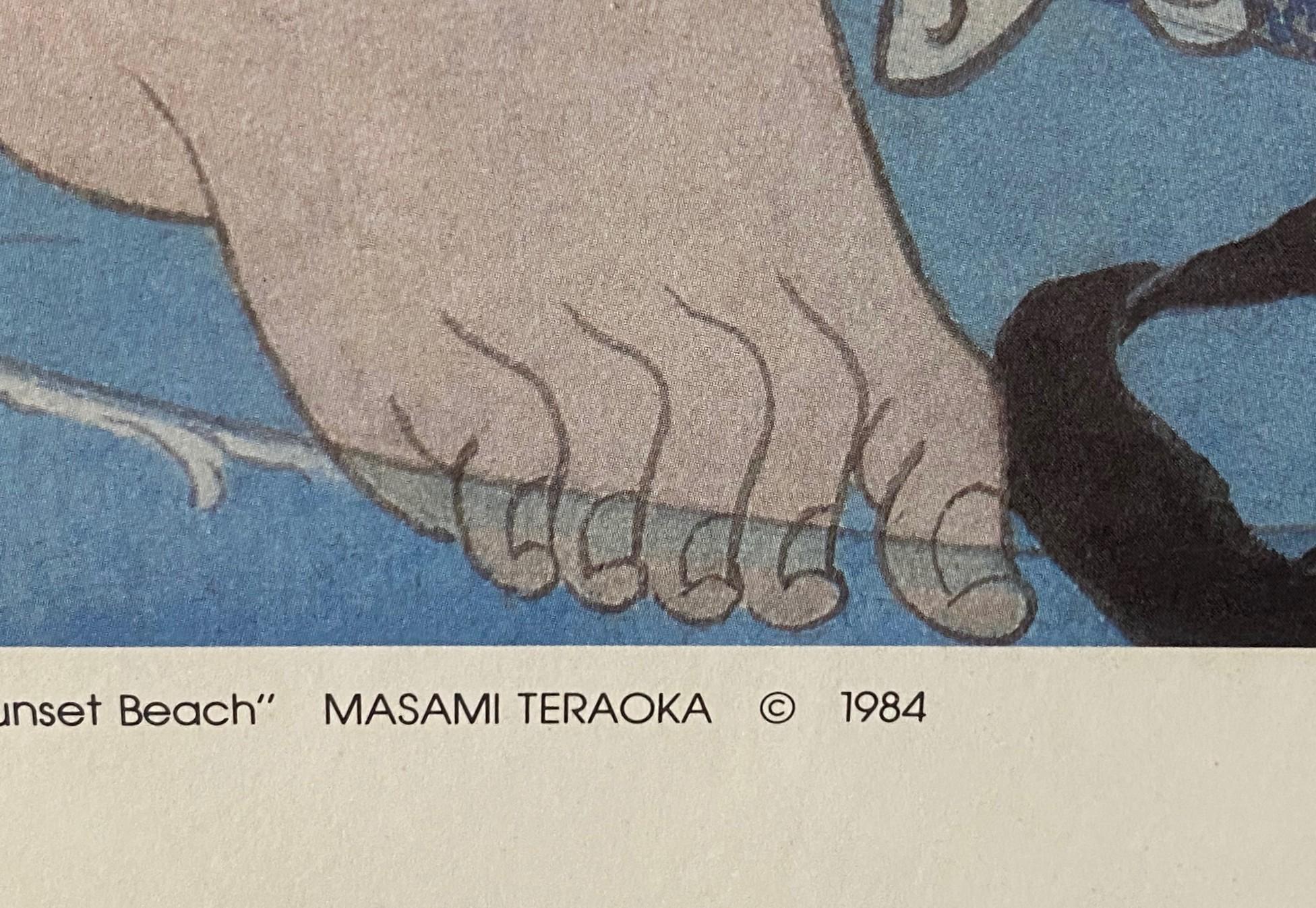 Masami Teraoka Ausstellungslithografie Poster Tätowierte Frau am Strand bei Sonnenuntergang, 1984 im Angebot 12