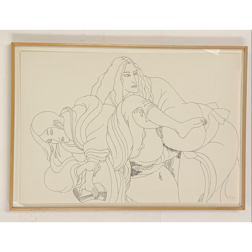 Masami Teraoka (American/Japanese, b. 1936) 
'Spring Women I' 1980
Single color screenprint on paper
Pencil signed verso
Edition 13/67
 and embossed copyright stamp to lower right
15 x 22 inches, framed: 16.25 x 23.5 inches 
Provenance: Space