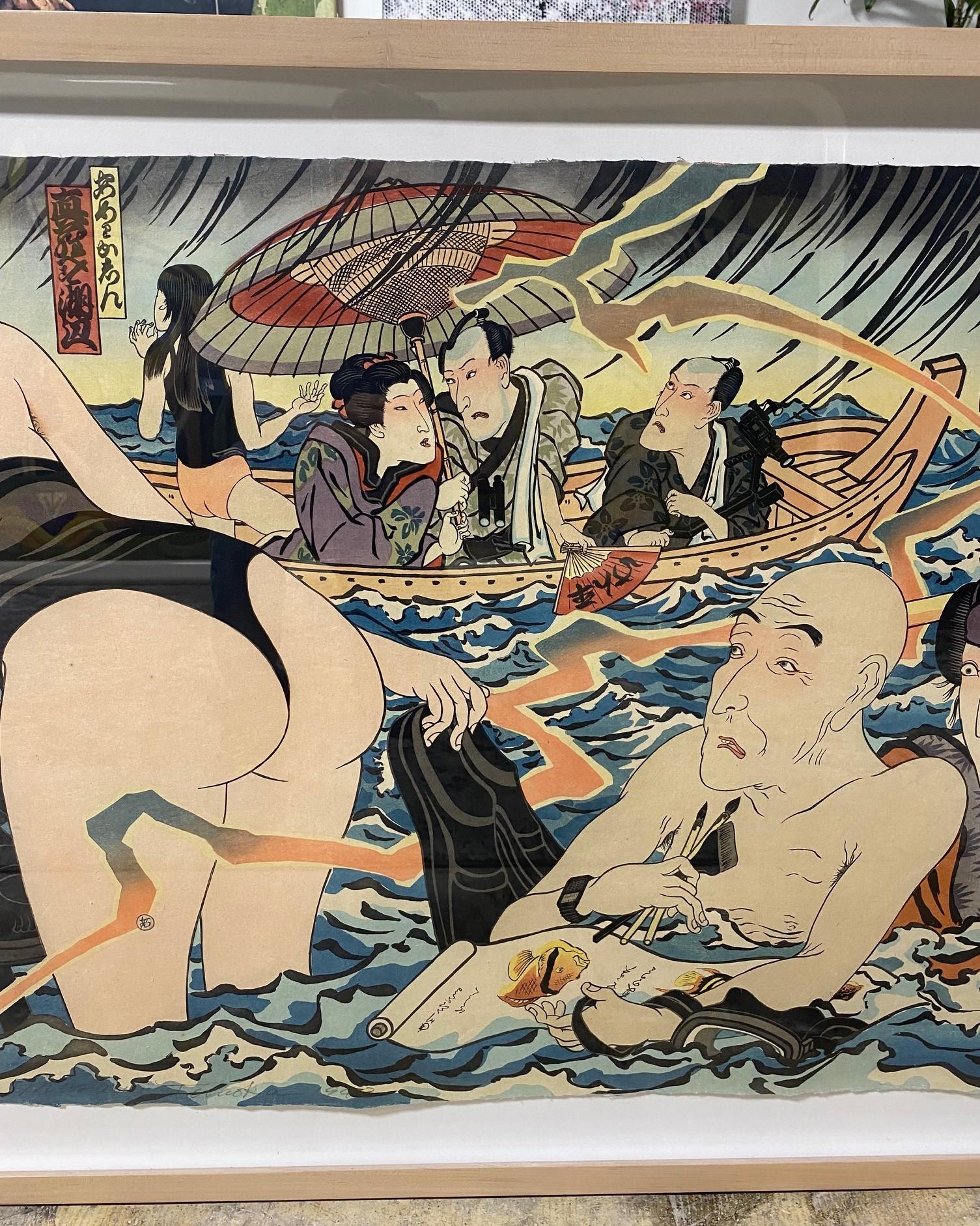 American Masami Teraoka Signed Limited Print Kunisada Eclipsed Hawaii Snorkel Series 1993
