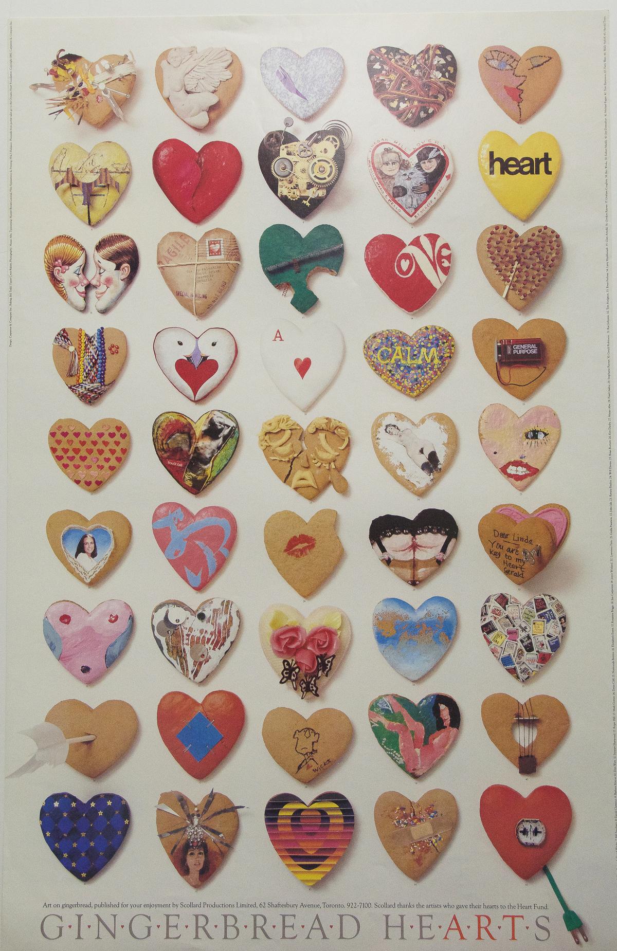 Masao Abe Print - "Gingerbread Hearts" Lithograph event poster for Heart Fund, Published in 1982. 