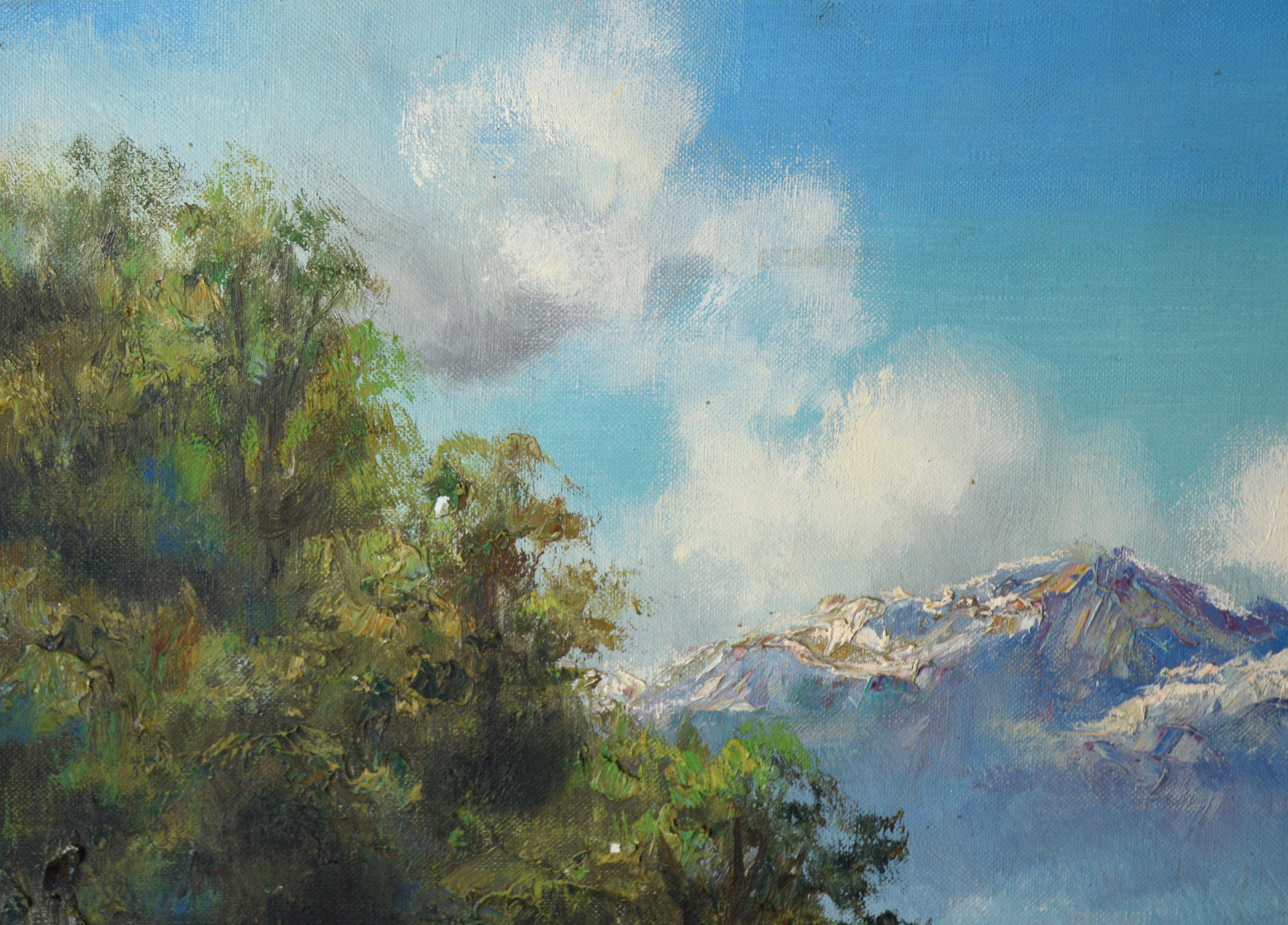 Mountain Lake Landscape in Oil on Canvas - Painting by Masao Kinoshita