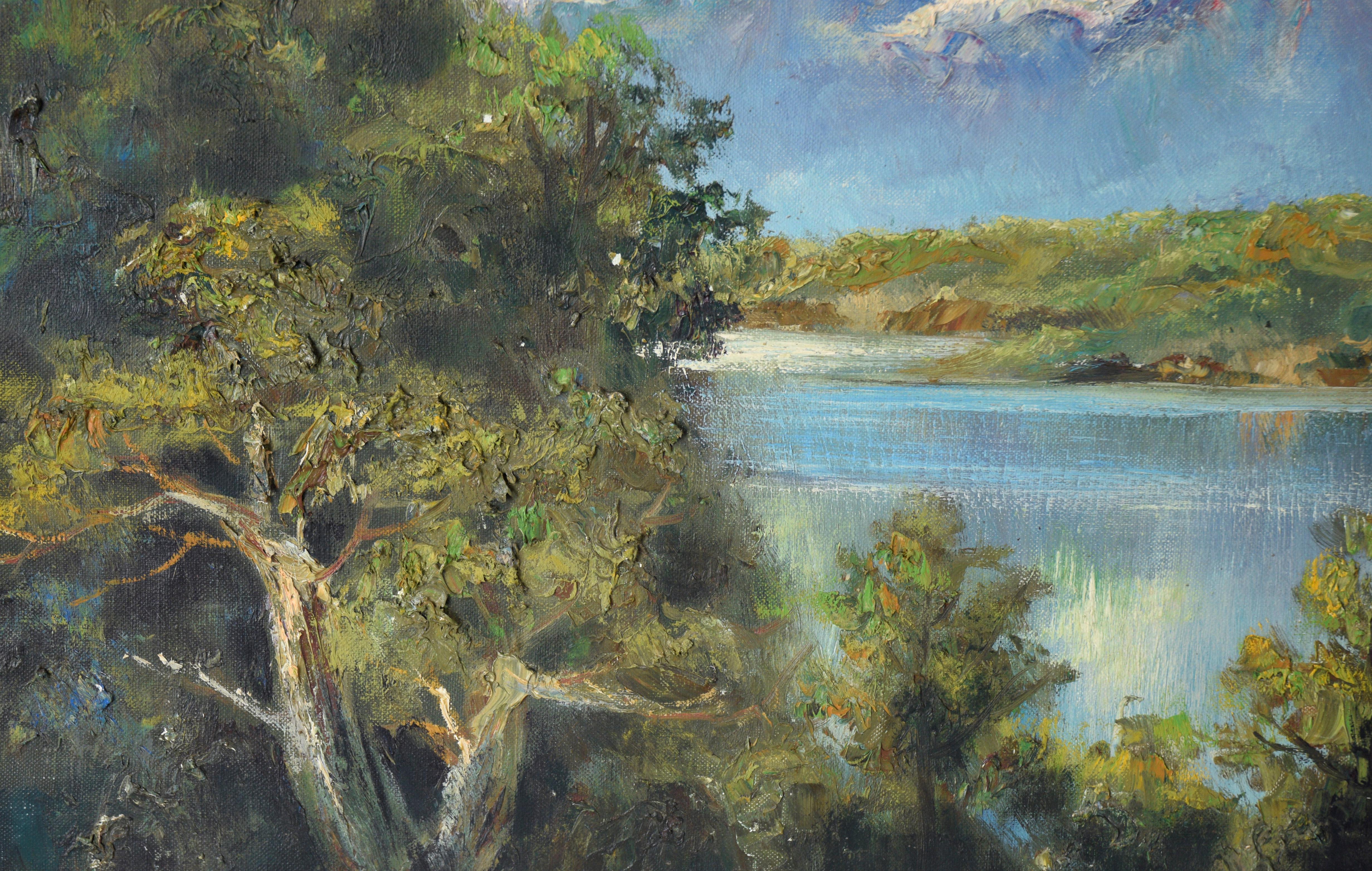 Mountain Lake Landscape in Oil on Canvas For Sale 2