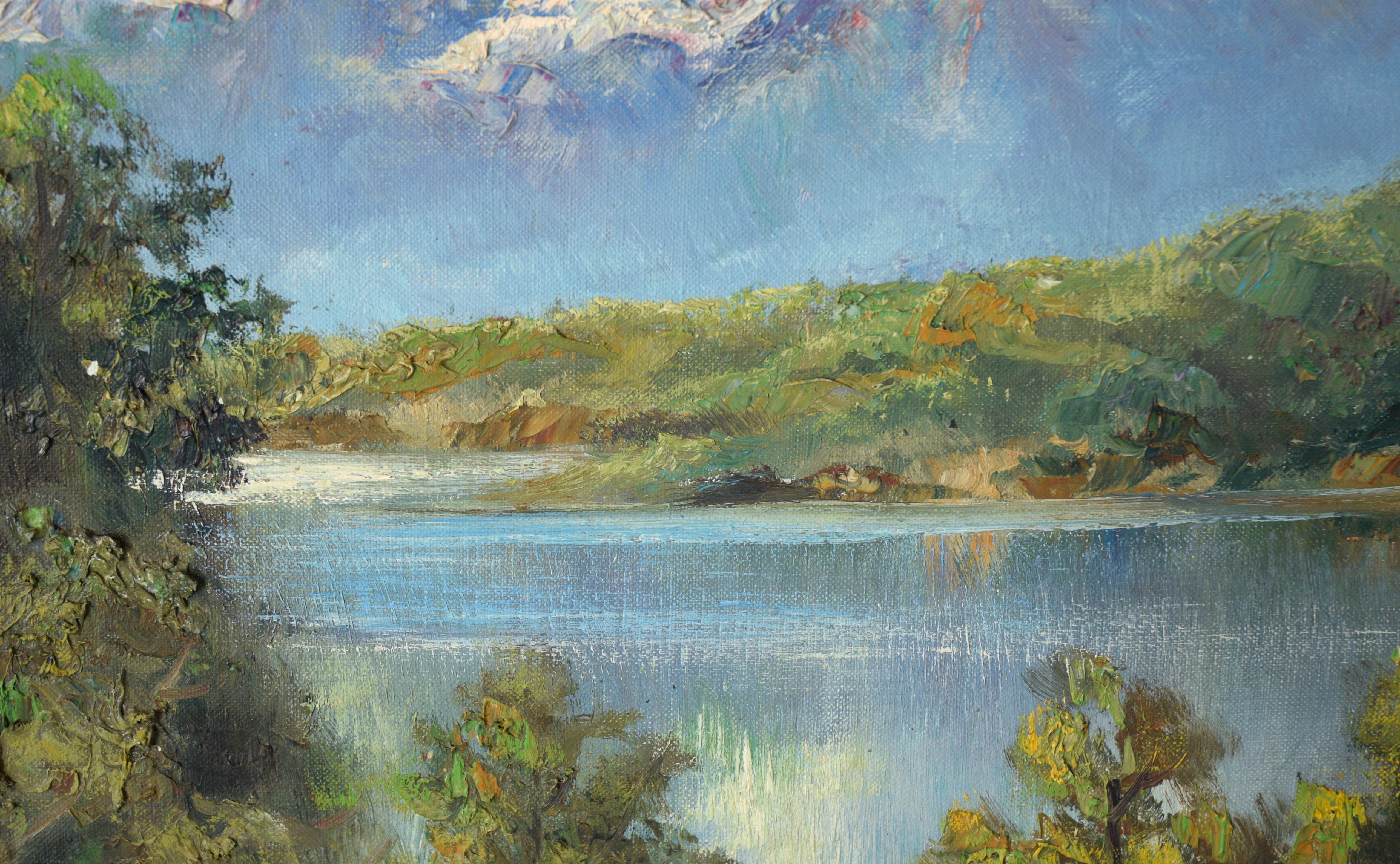 Mountain Lake Landscape in Oil on Canvas For Sale 2