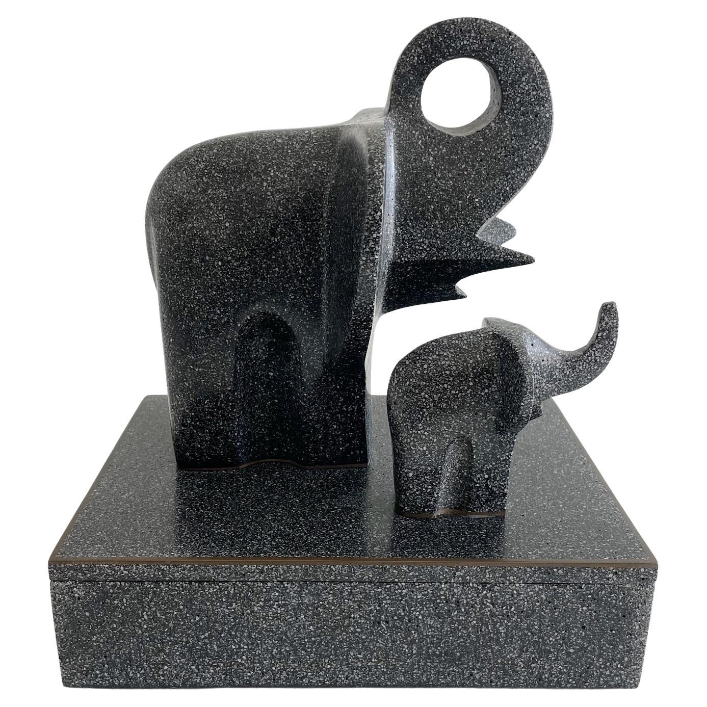 Masatoyo Kishi "Kuki" Elephant Box in Cast Granite with Bronze Inlay