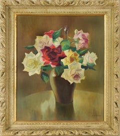 Nature morte "Roses de jardin" dans un vase par Masayoshi Himeno