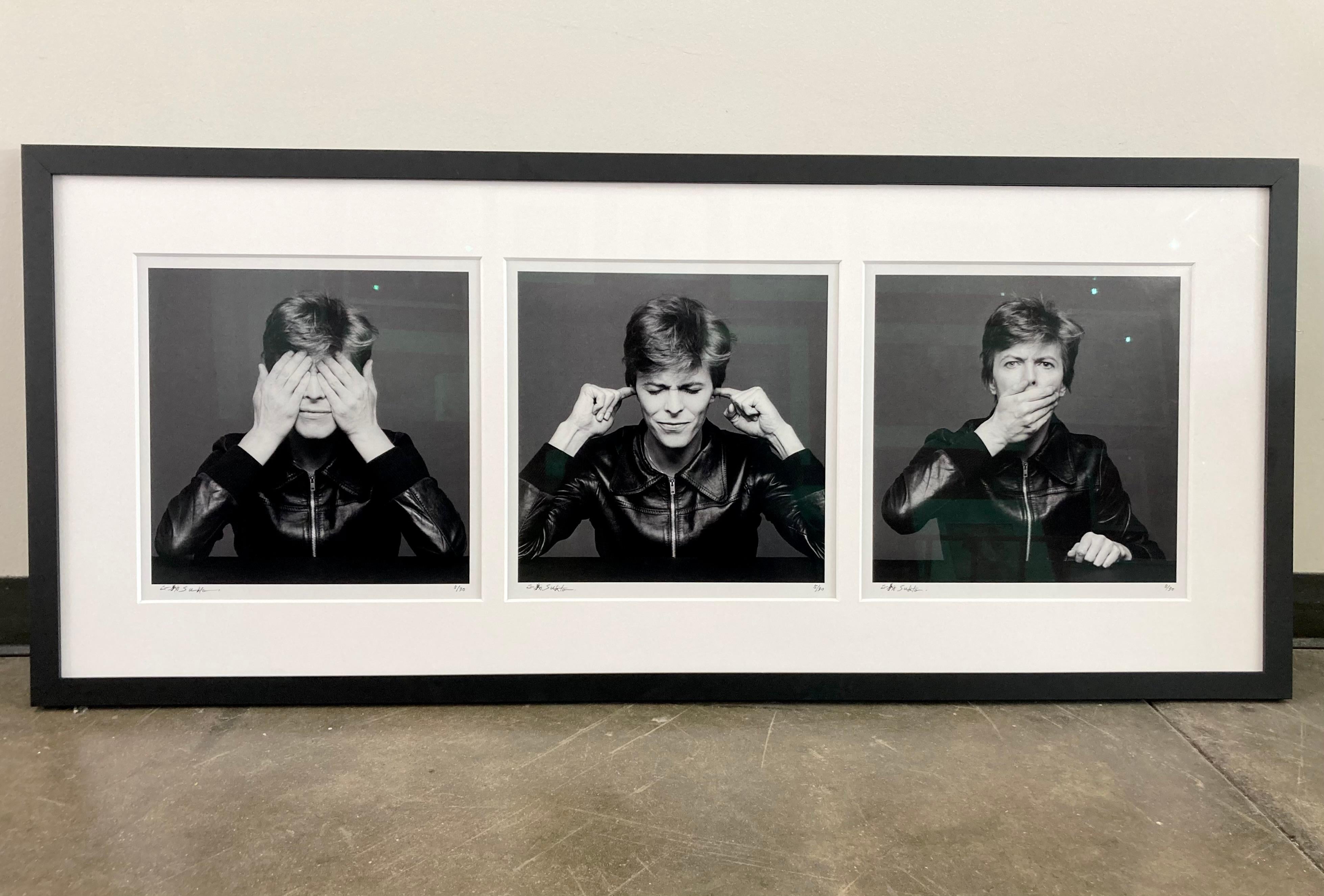 Masayoshi Sukita Portrait Photograph - Unique David Bowie tryptic by Sukita "See No Evil, Hear No Evil, Speak No Evil"