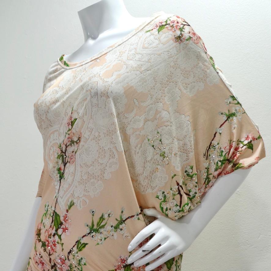 Brown Mascara 1990s Asymmetric Draped Cherry Blossom Dress For Sale