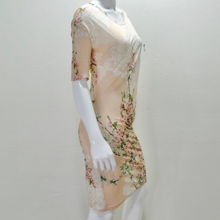 Mascara 1990s Asymmetric Draped Cherry Blossom Dress For Sale 1