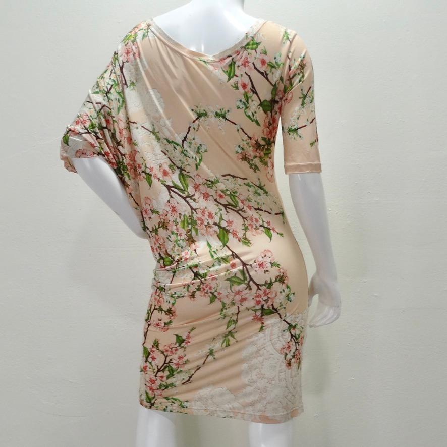 Mascara 1990s Asymmetric Draped Cherry Blossom Dress For Sale 2