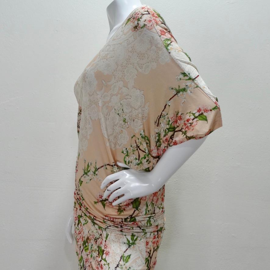 Mascara 1990s Asymmetric Draped Cherry Blossom Dress For Sale 3