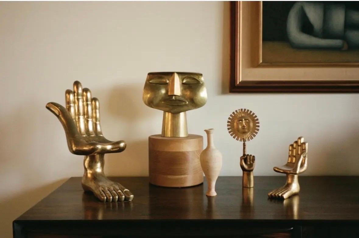 Ecuadorean “Máscara de Niño” Brass Head Sculpture by Joaquin Tinta For Sale