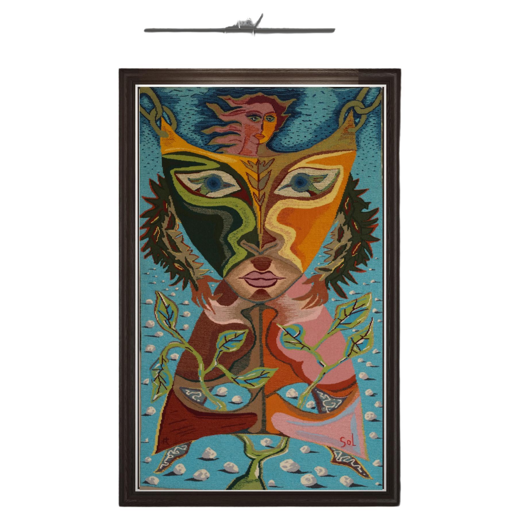 Captivating 'Mascarade' High-Loom Tapestry by David Sol, 1989 - Single Edition For Sale