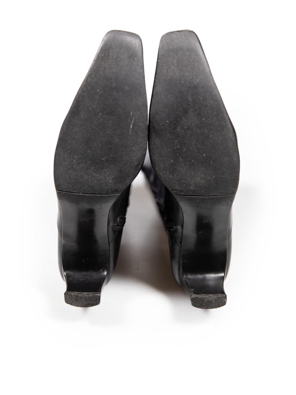 Women's Mascaró Black Leather Long Point Toe Boots Size IT 37.5 For Sale