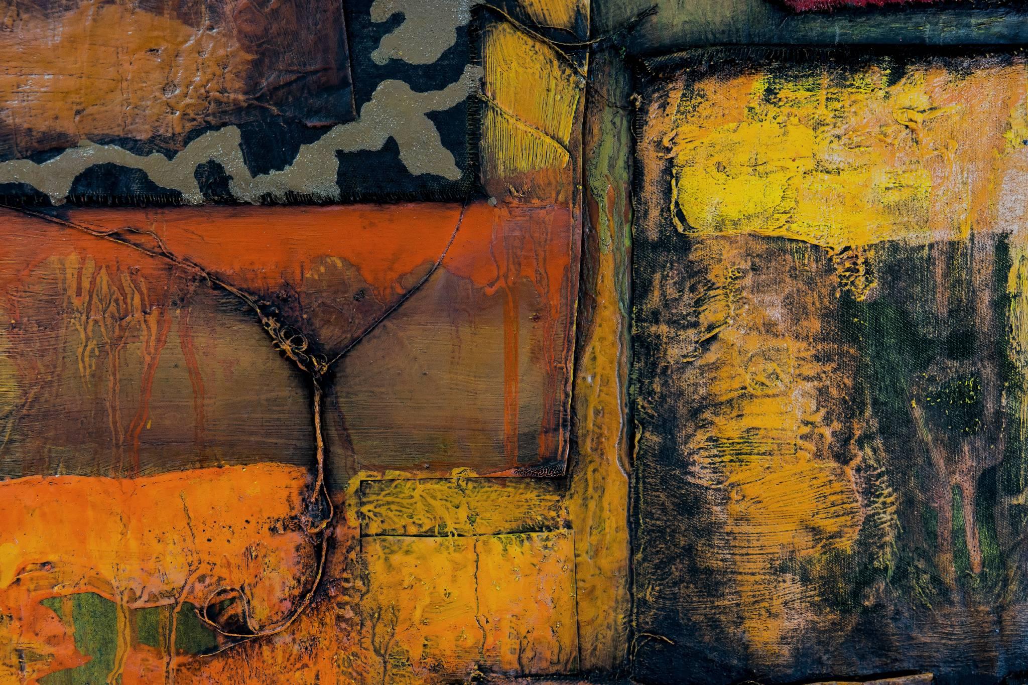 Blowhard - Peinture abstraite, colorée, orange, huile sur toile, contemporaine - Abstrait Painting par MASCH (Manfred Schulzke)
